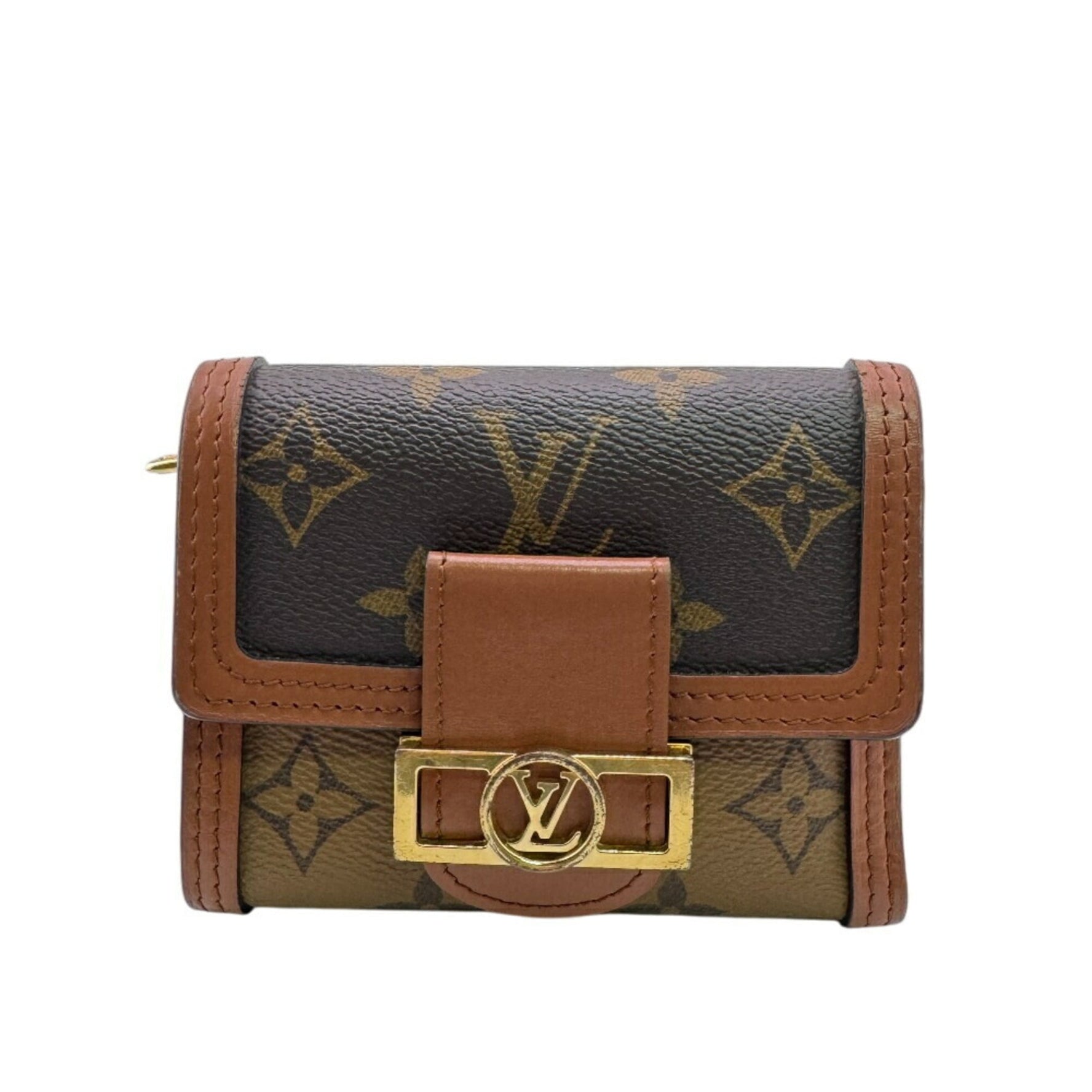 LOUIS VUITTON Portefeuille Dauphine Compact Monogram Reverse Tri-fold Wallet Brown