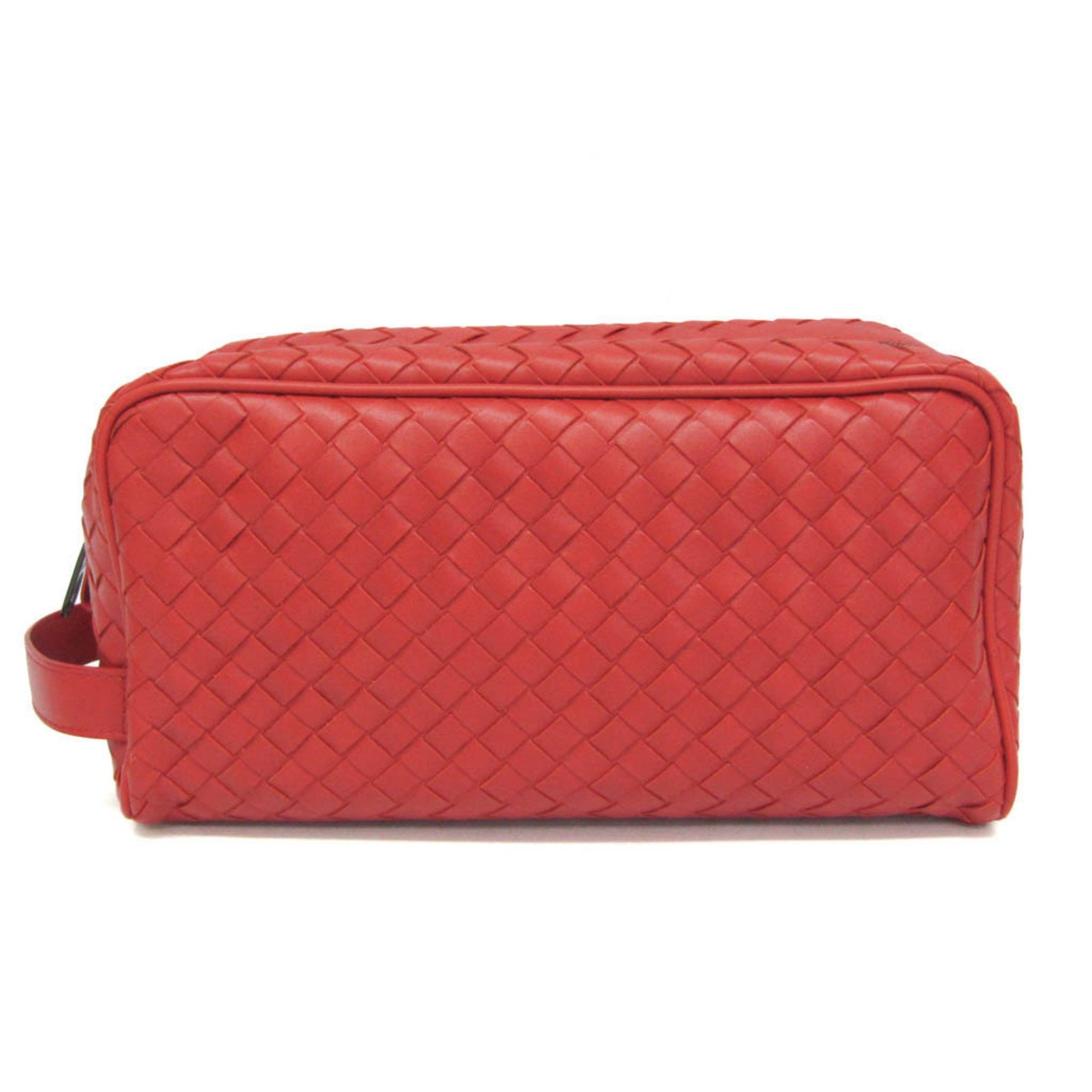 Bottega Veneta Intrecciato Men,Women Leather Clutch Bag,Pouch Red Color