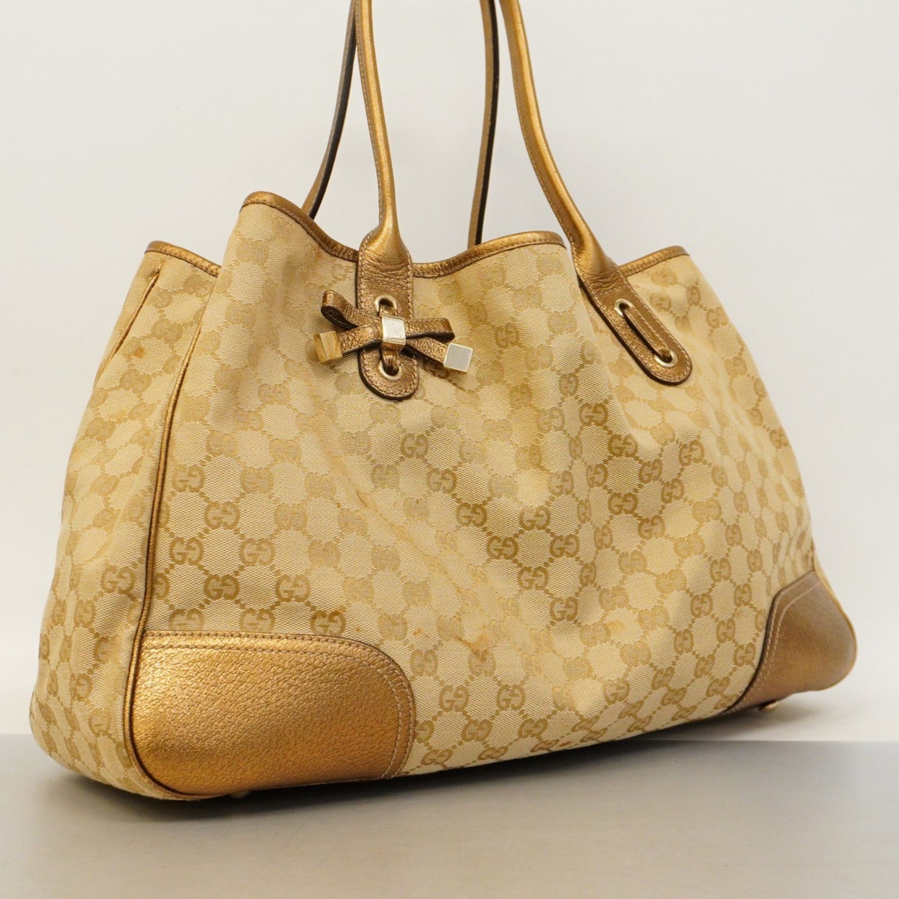 Gucci GG Canvas Princess Tote Bag 161719, Beige Canvas, Champagne, Women's