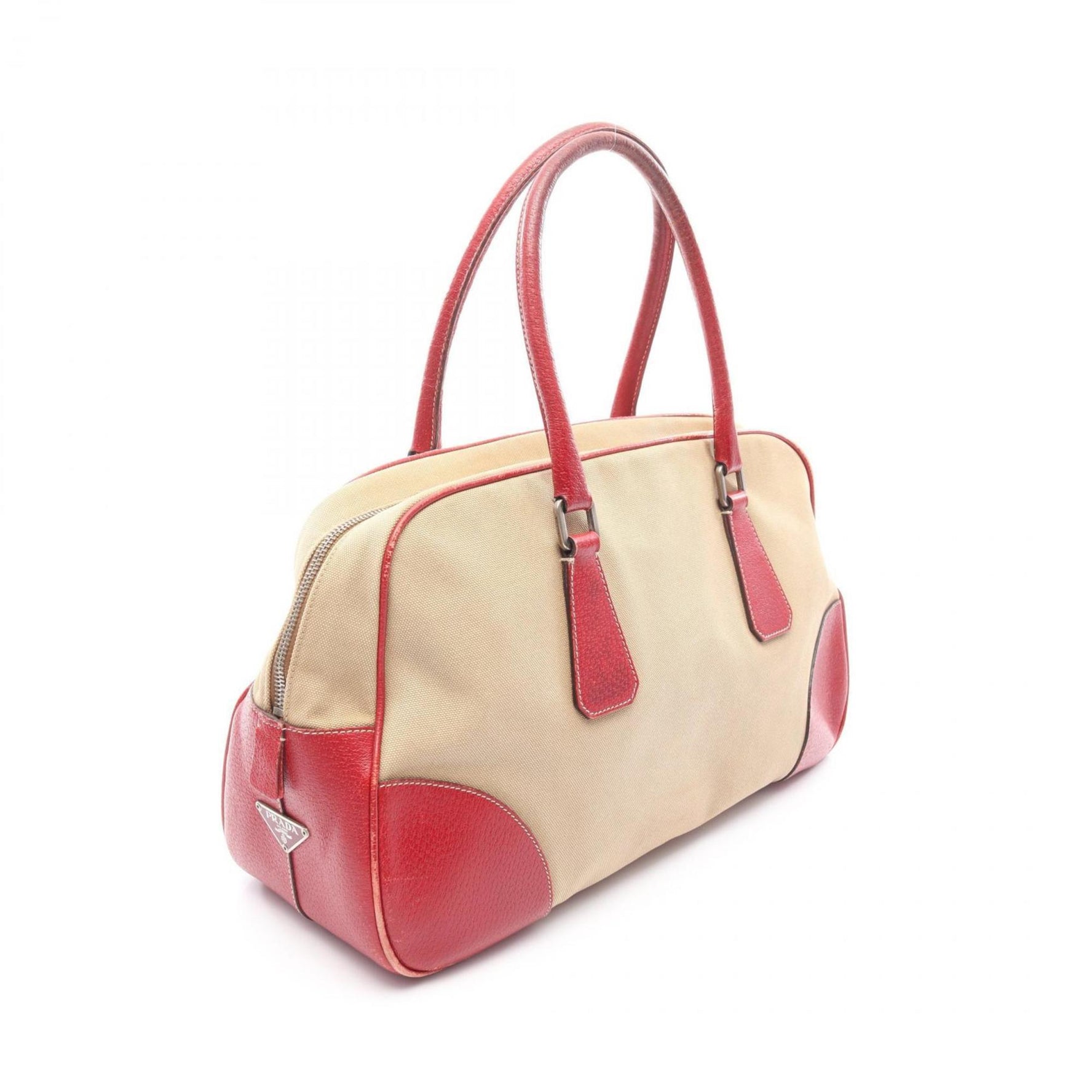 Prada handbag, canvas and leather, beige red