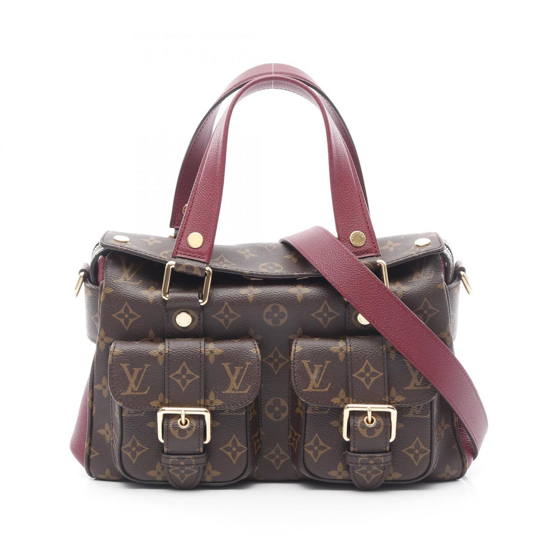 LOUIS VUITTON Manhattan Handbag Coated Canvas Leather Monogram Brown Bordeaux