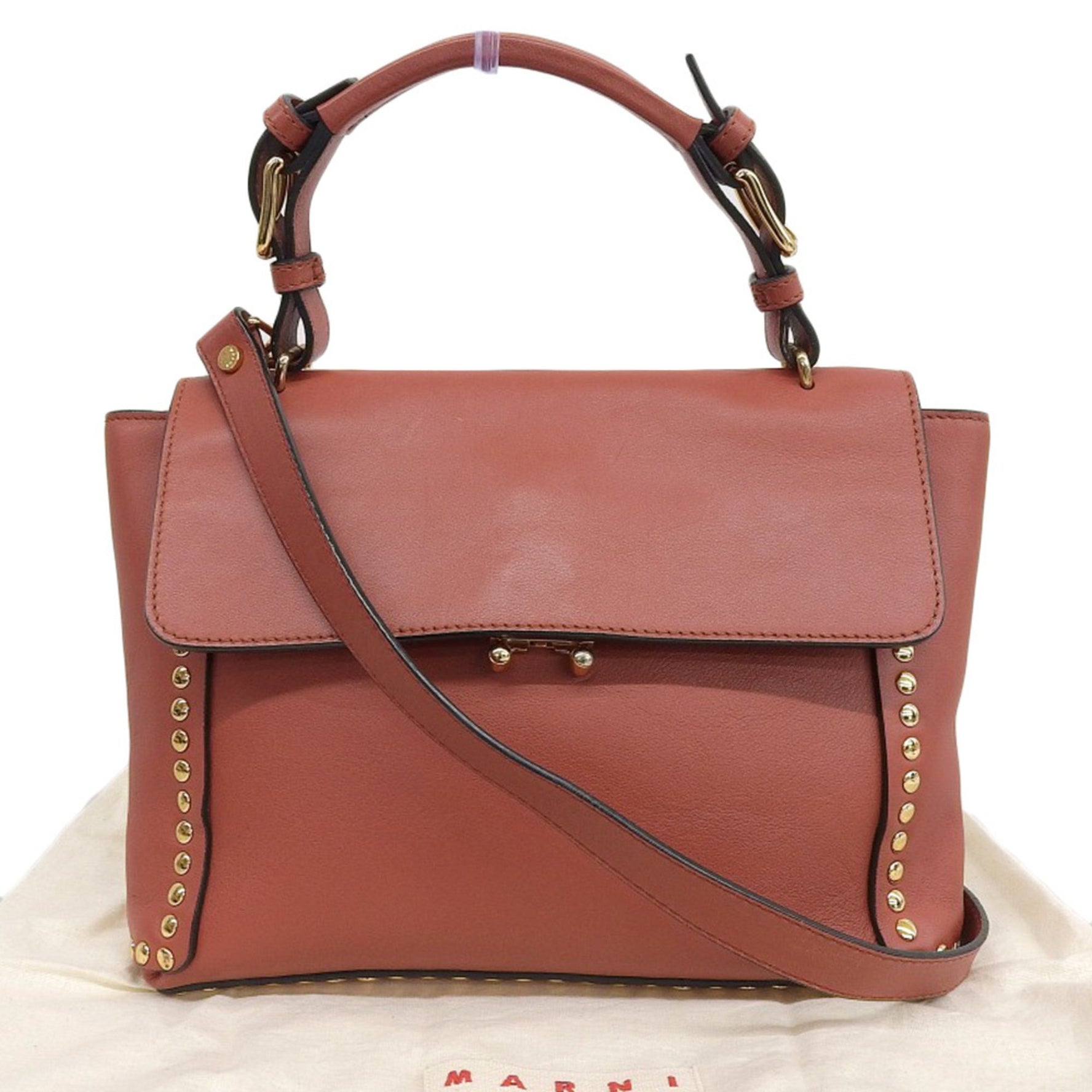 MARNI Leather Studs 2WAY Handbag Shoulder Bag Brown Women's