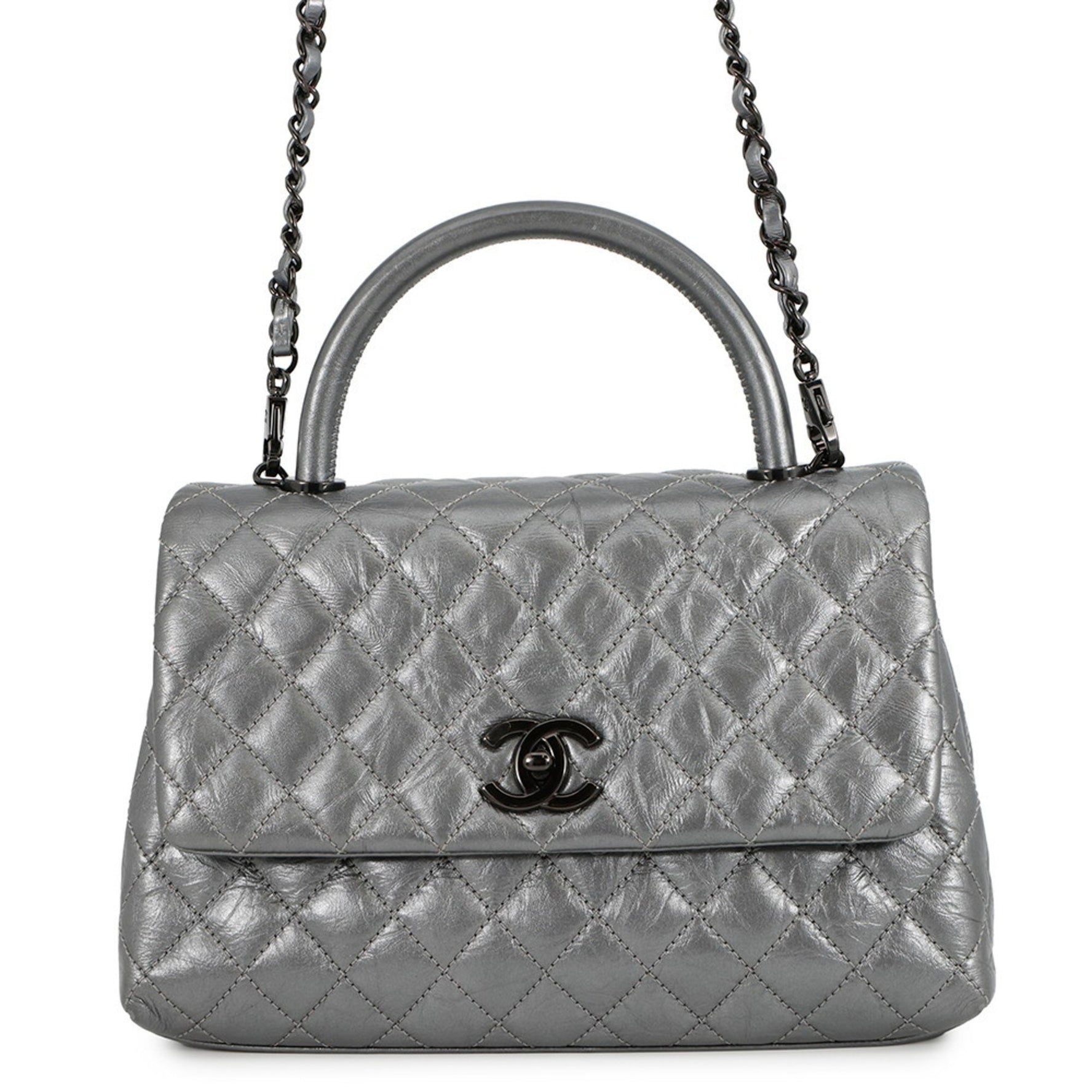 CHANEL Matelasse Handbag with Coco Mark and Handle in Calf Leather -