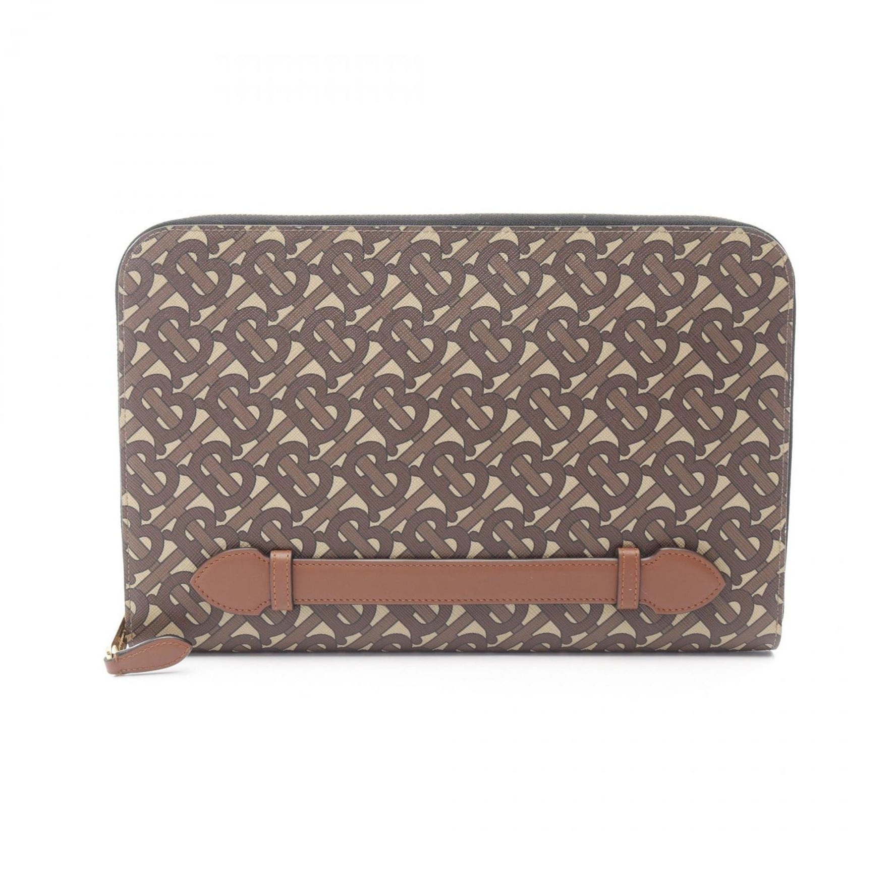 Burberry TB Monogram Second Bag Clutch Coated Canvas Leather Men's Beige Brown