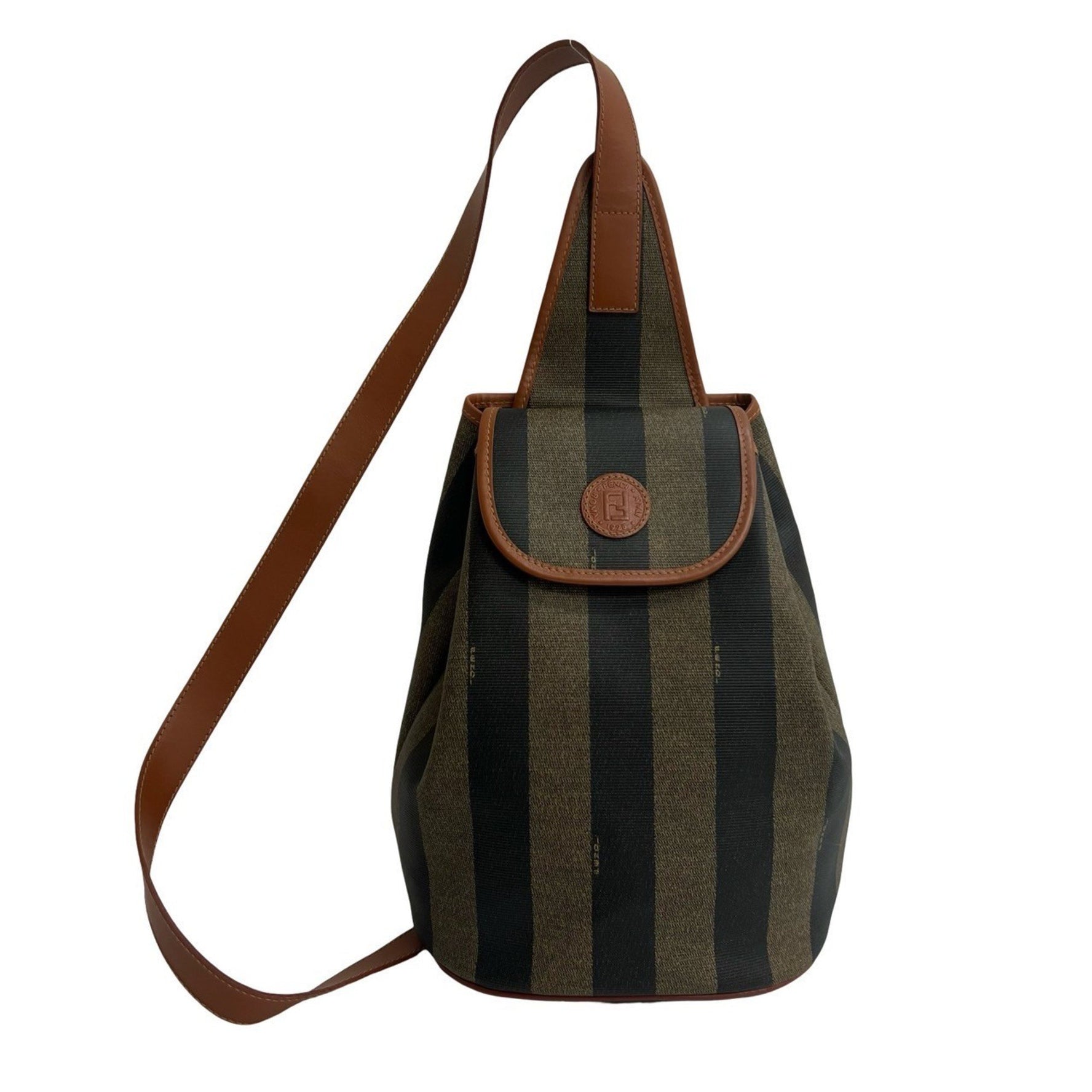 FENDI Vintage Pecan Striped Leather Body Bag/Shoulder Bag, Brown/Black