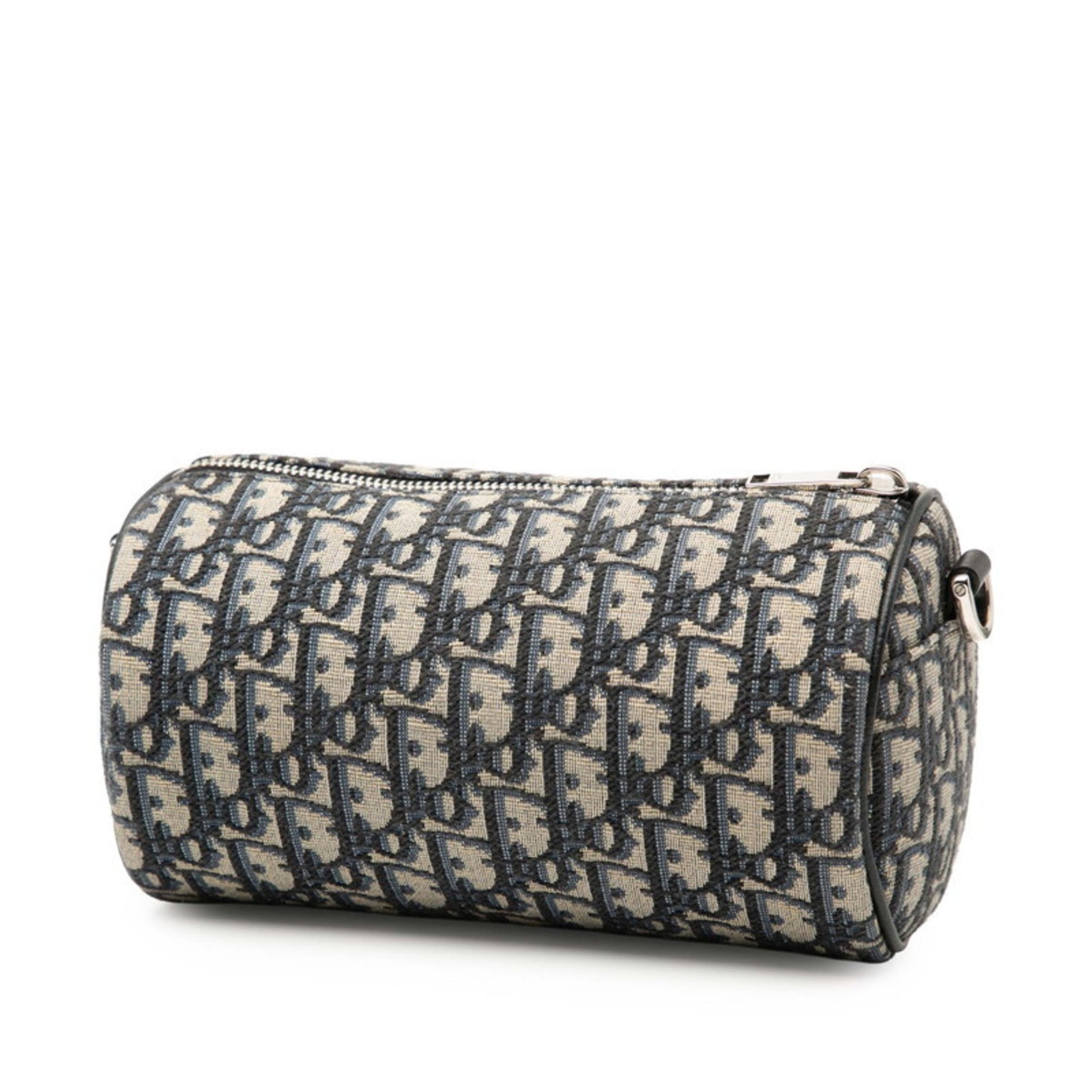 Christian Dior Dior Oblique Roller Shoulder Bag Navy Beige Canvas Leather