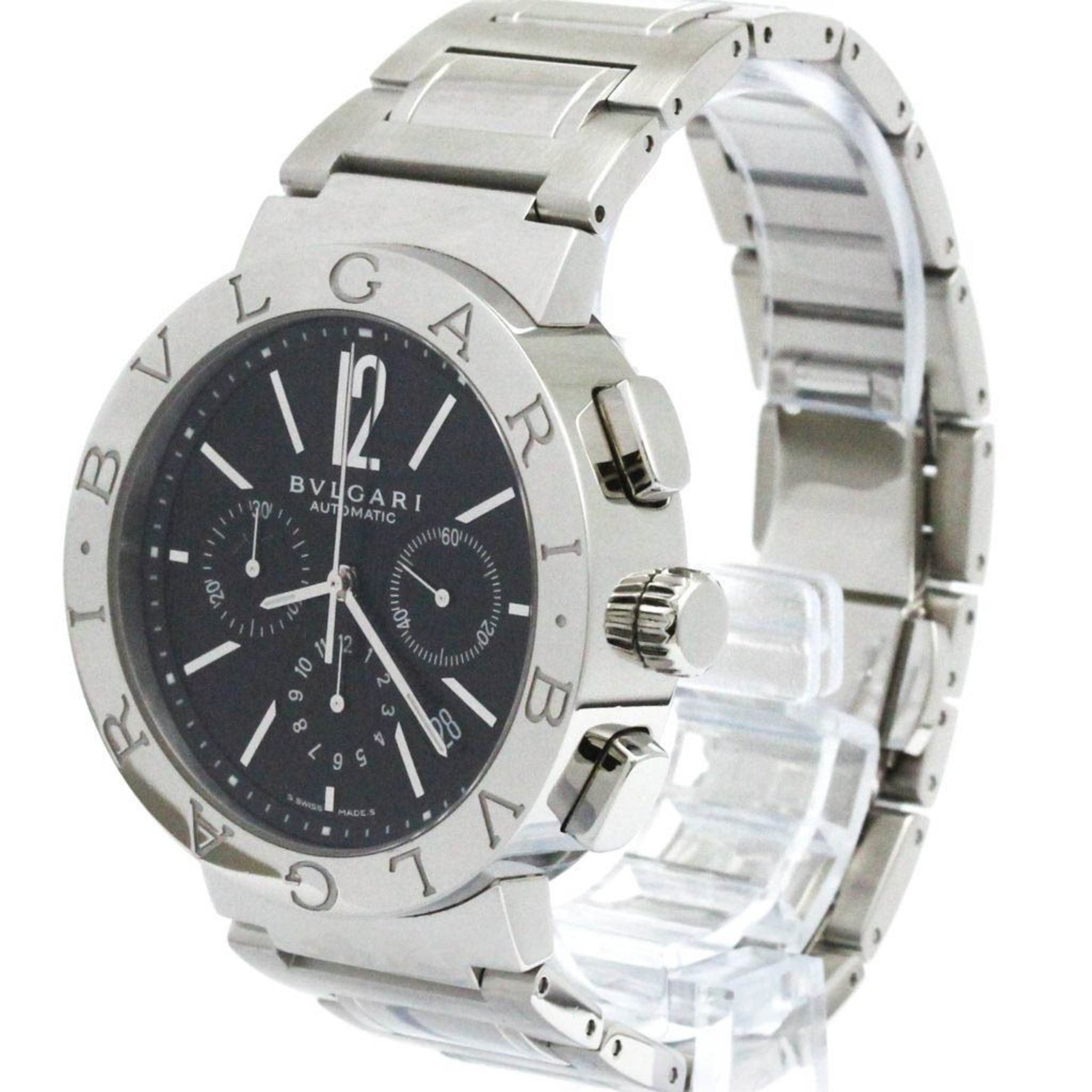 Polished BVLGARI BVLGARI-BVLGARI Chronograph Automatic Watch BB42SSCH BF580420