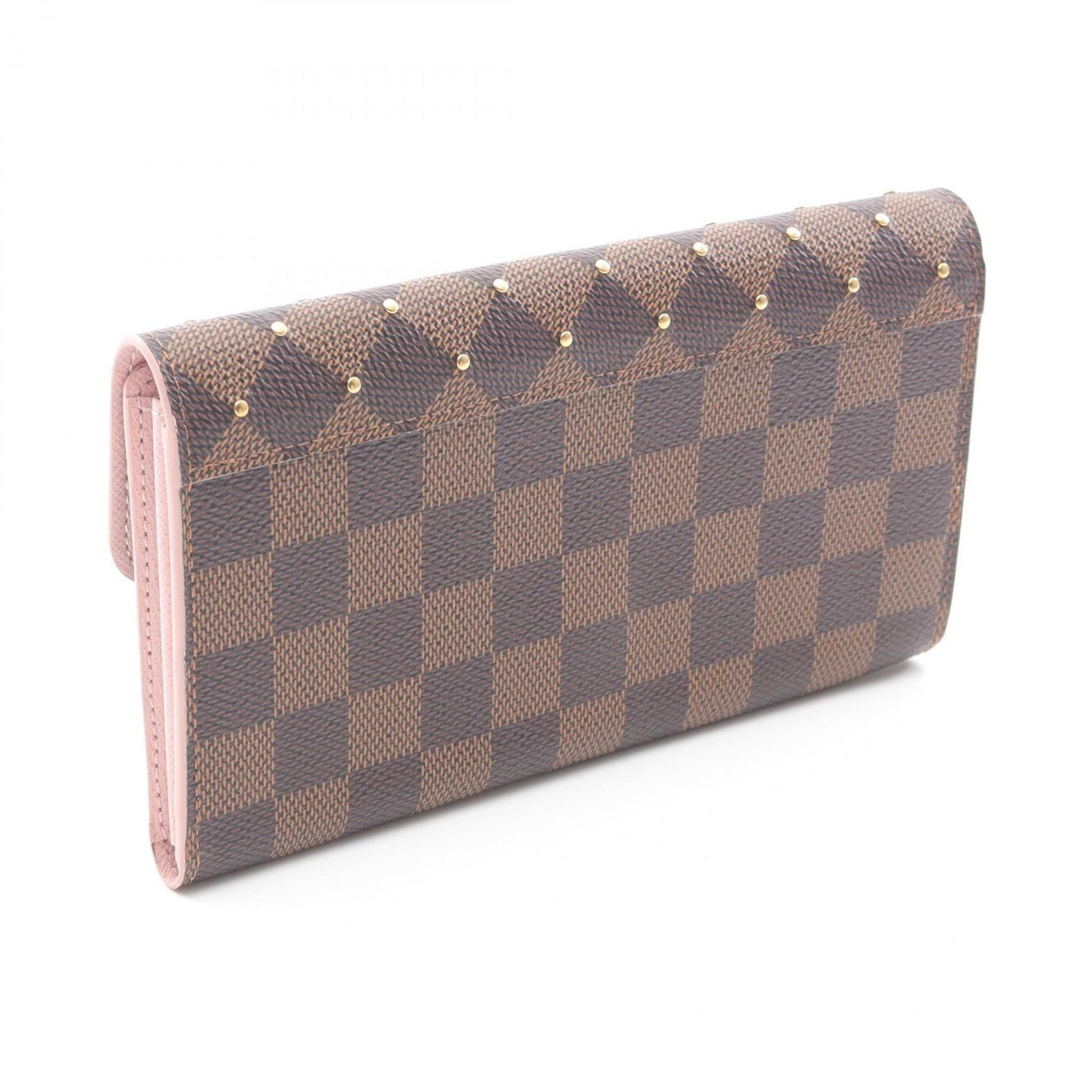 Louis Vuitton Portefeuille Sarah Studded Bifold Long Wallet, Leather Damier Leather, Brown and Pink