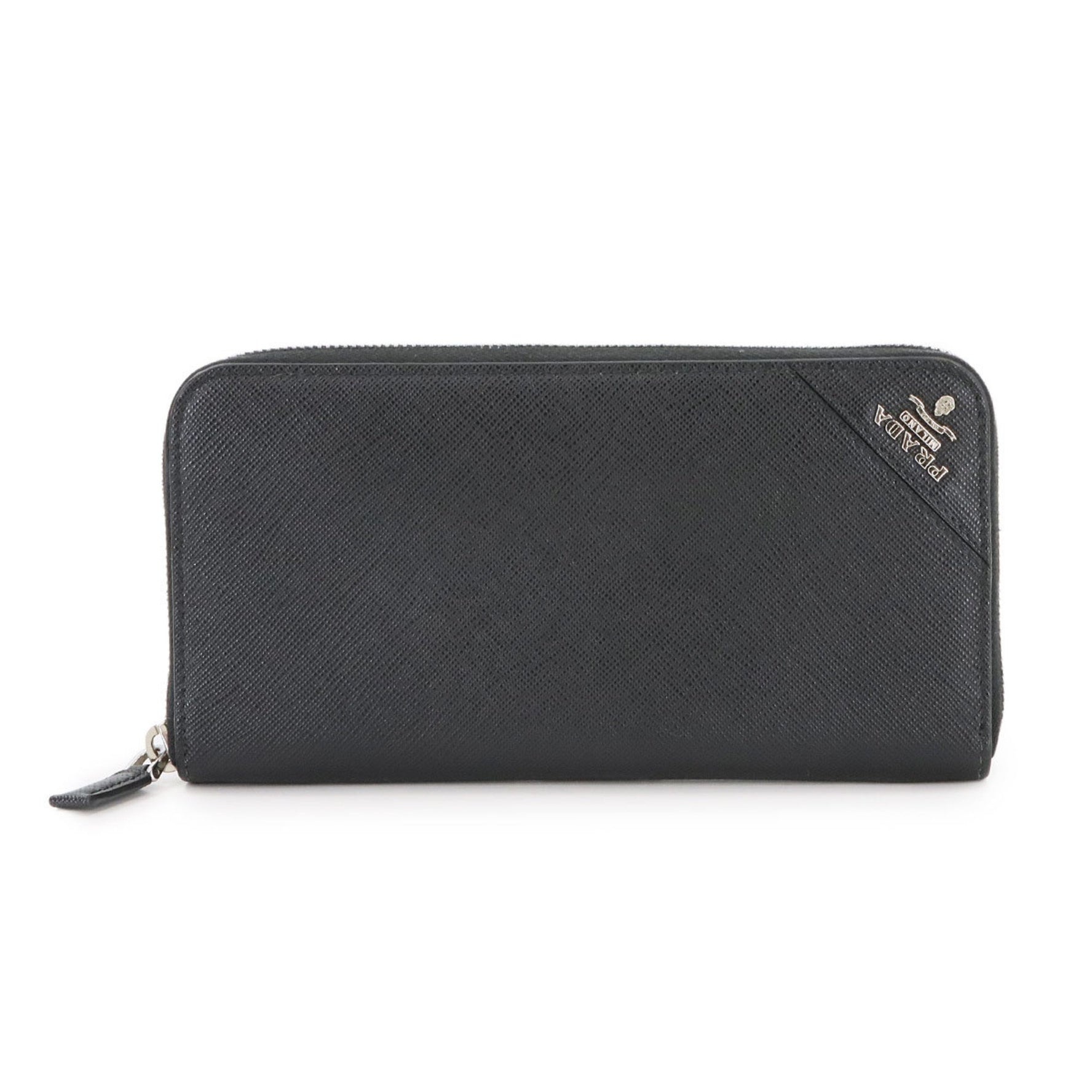 Prada Saffiano Round Long Wallet in Nero Leather with Silver Hardware