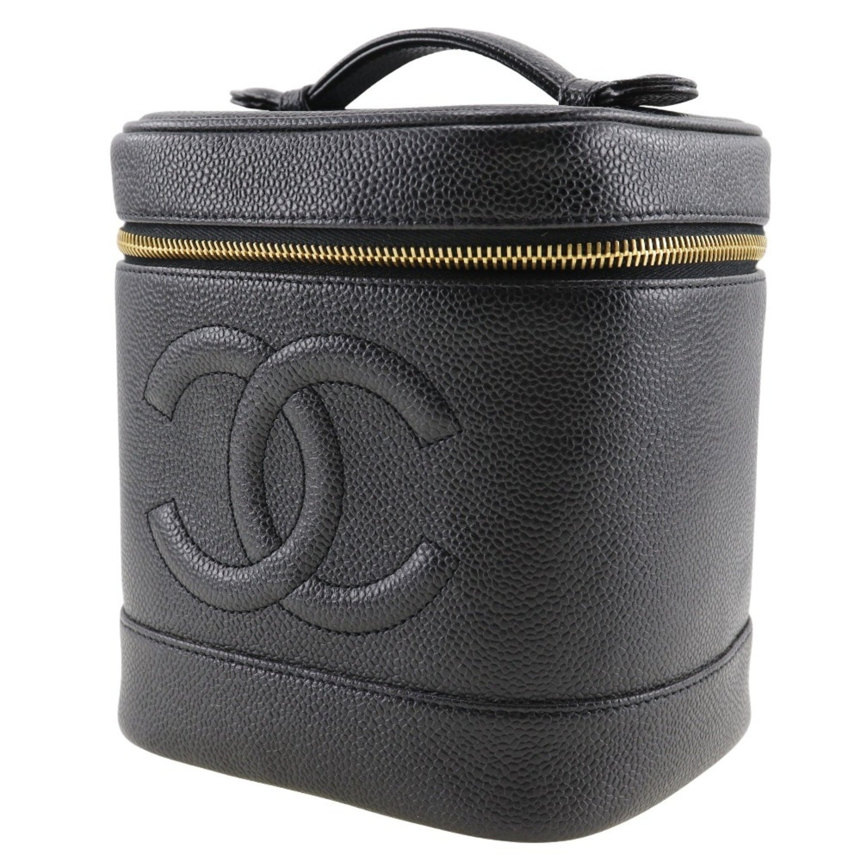 CHANEL Vanity Pouch Handbag A01998 Caviar Skin Black Women's
