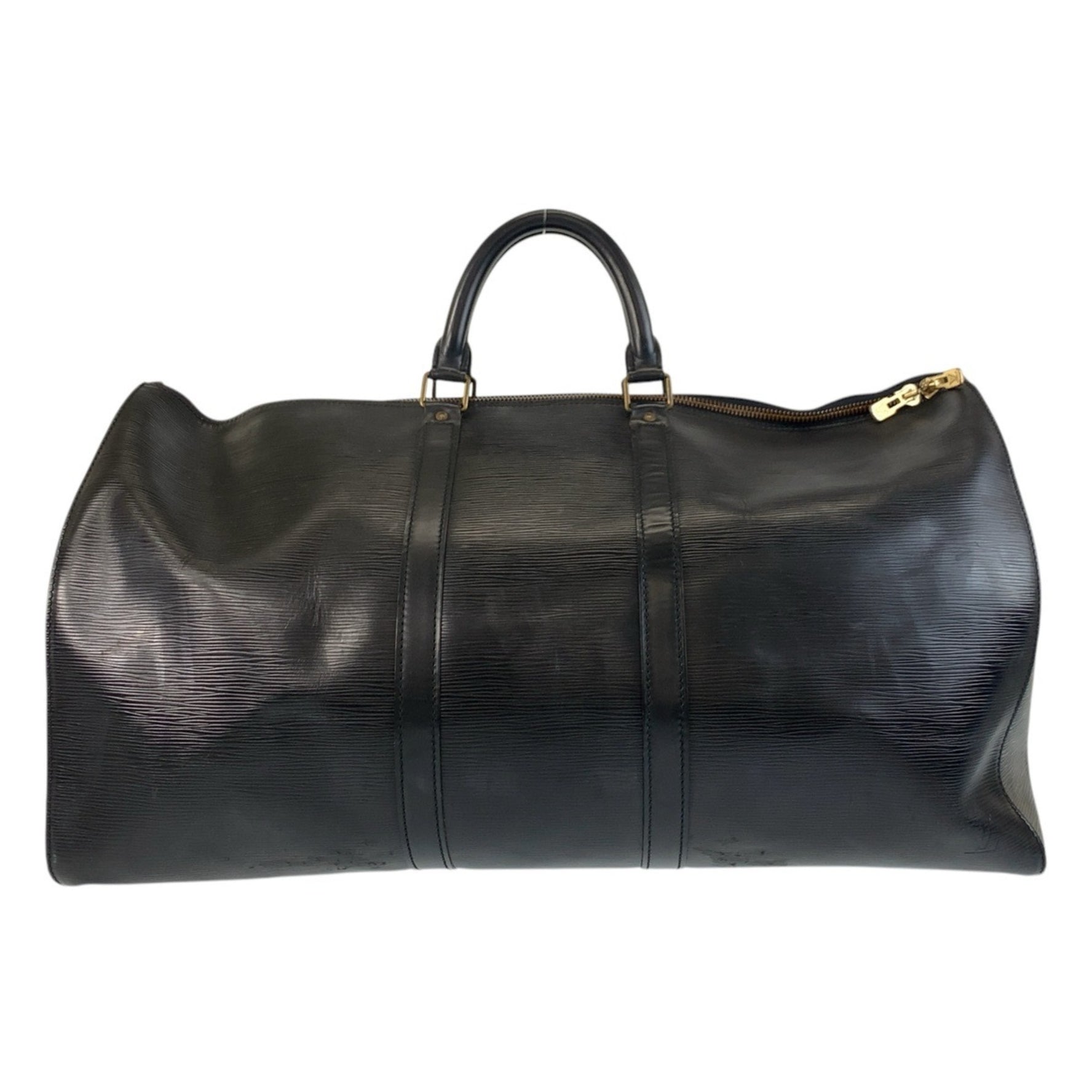 Louis Vuitton Epi Keepall 55 Noir Black Gold Hardware Leather Boston Bag Handbag