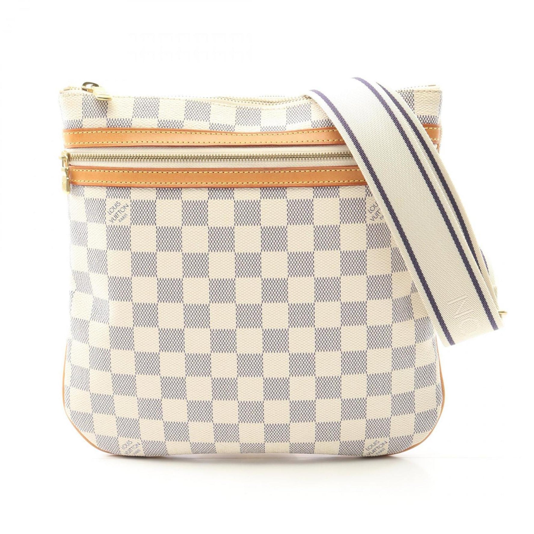 Louis Vuitton Pochette Bosphore Shoulder Bag, Coated Canvas and Leather with Damier Azur, White