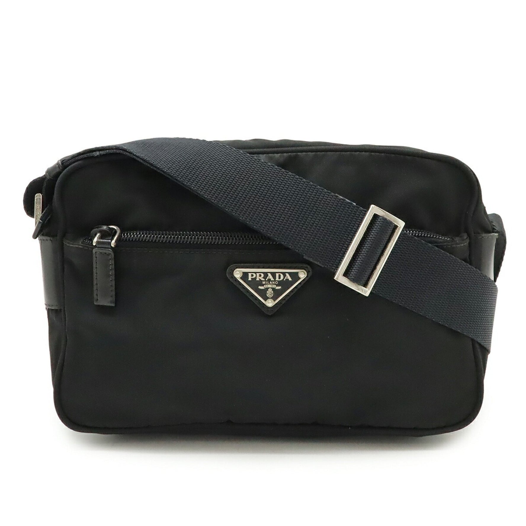 PRADA Triangle Shoulder Bag/Pochette in Nylon and Leather, Black, Purchased at an Overseas Duty Free Shop