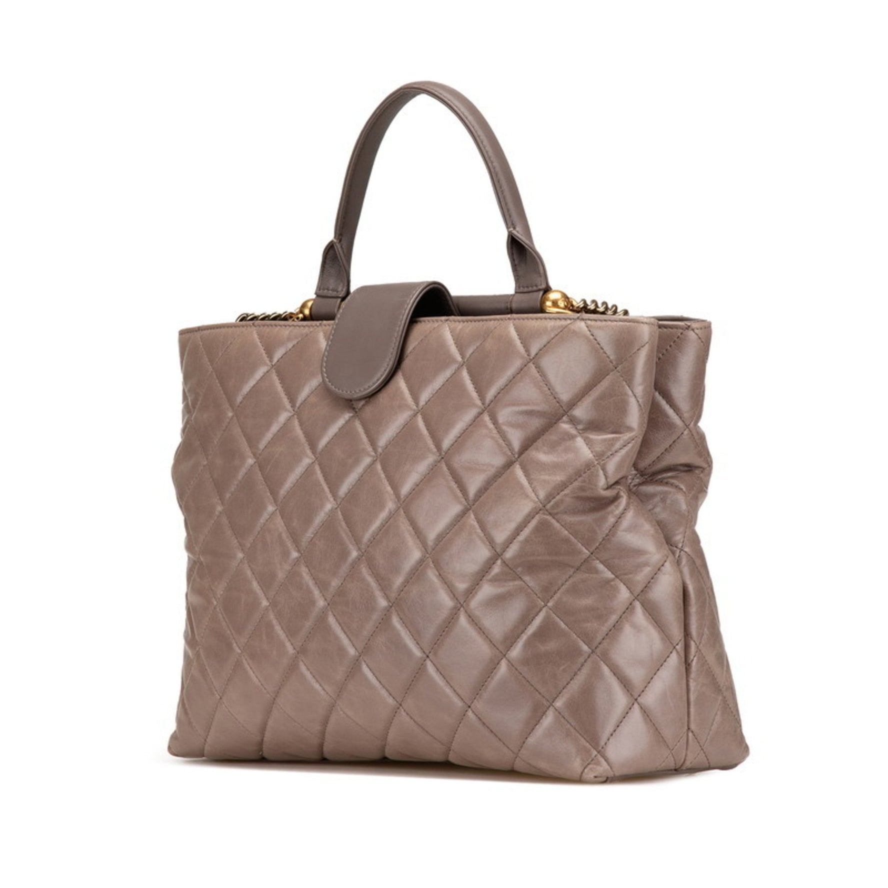 Chanel Matelasse Coco Mark Handbag Shoulder Bag Greige Leather