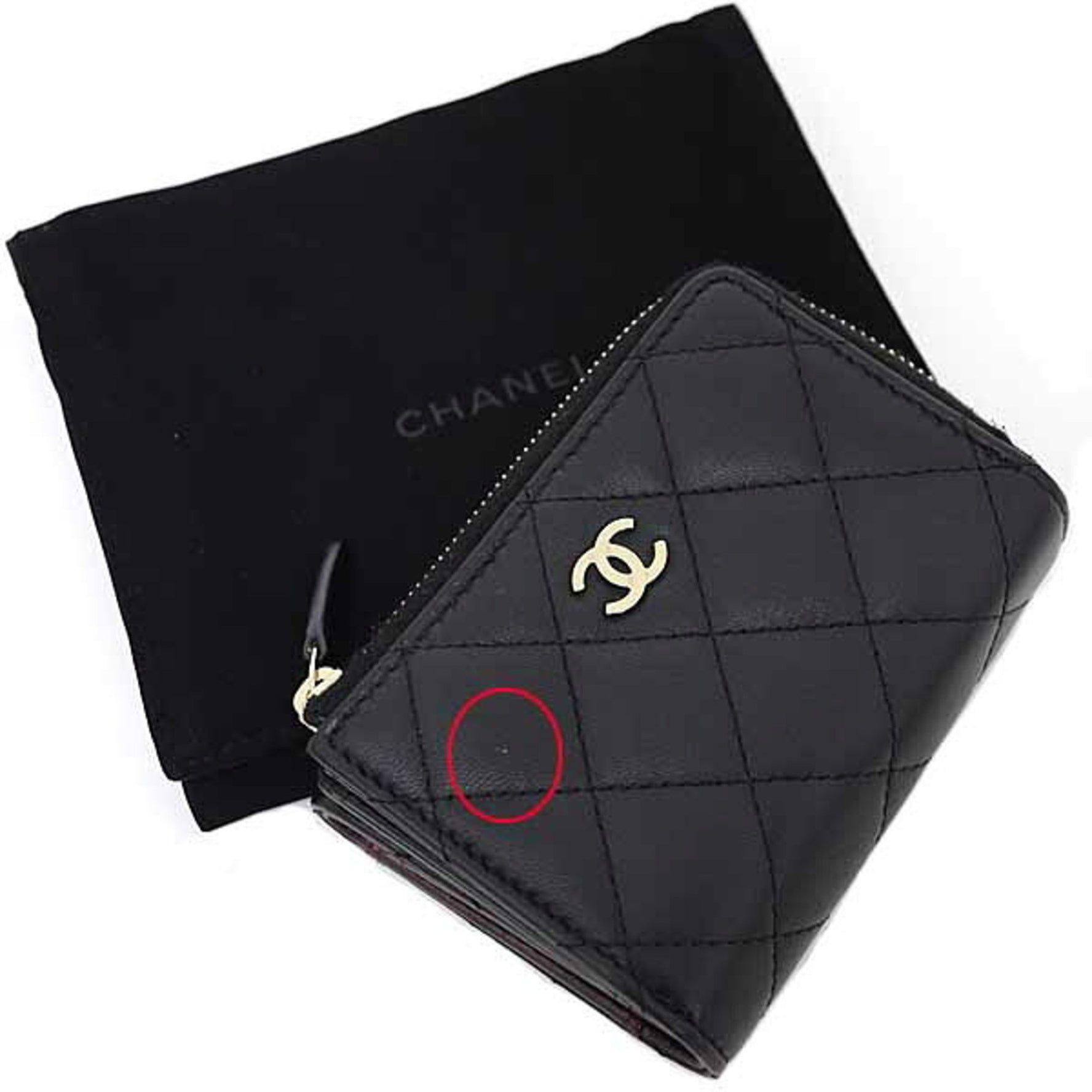 CHANEL Compact Wallet Tri-fold L-Shaped Matelasse Lambskin Black Light