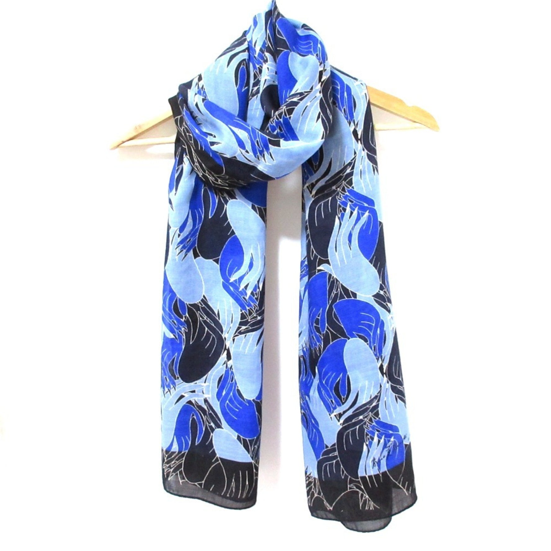 MARNI x Bruno Bozzetto All-over hand motif large sheer scarf/stole, black blue, for women