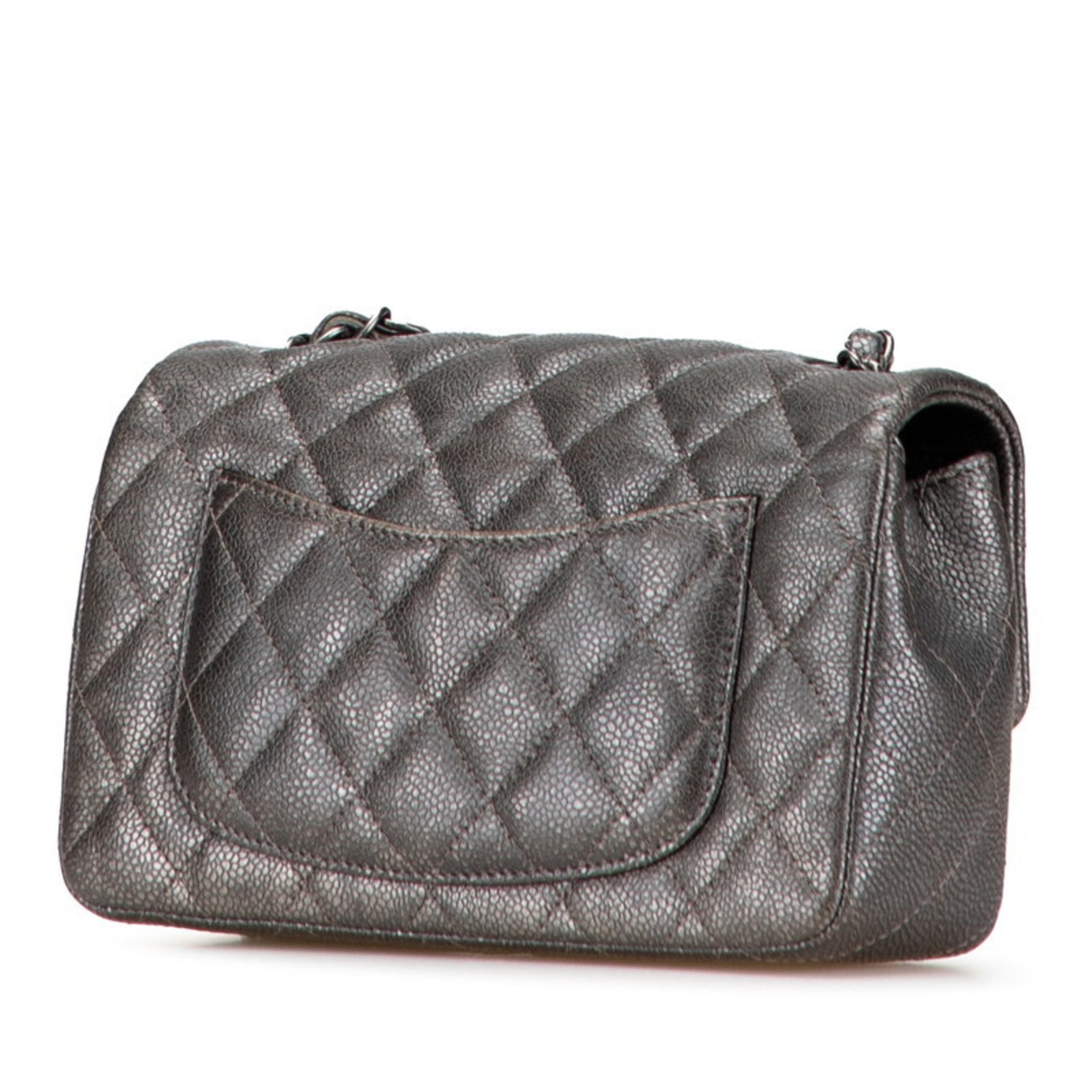 CHANEL Mini Matelasse 20 Coco Mark Chain Shoulder Bag in Silver/Gray Caviar Skin