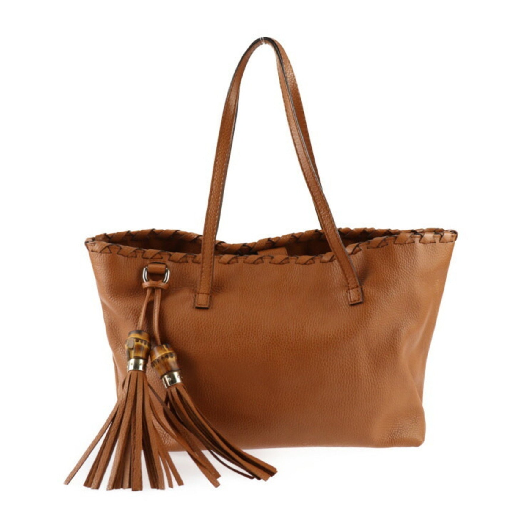 GUCCI Bamboo Tote Bag Leather Brown Shoulder Tassel 2421033007135R1