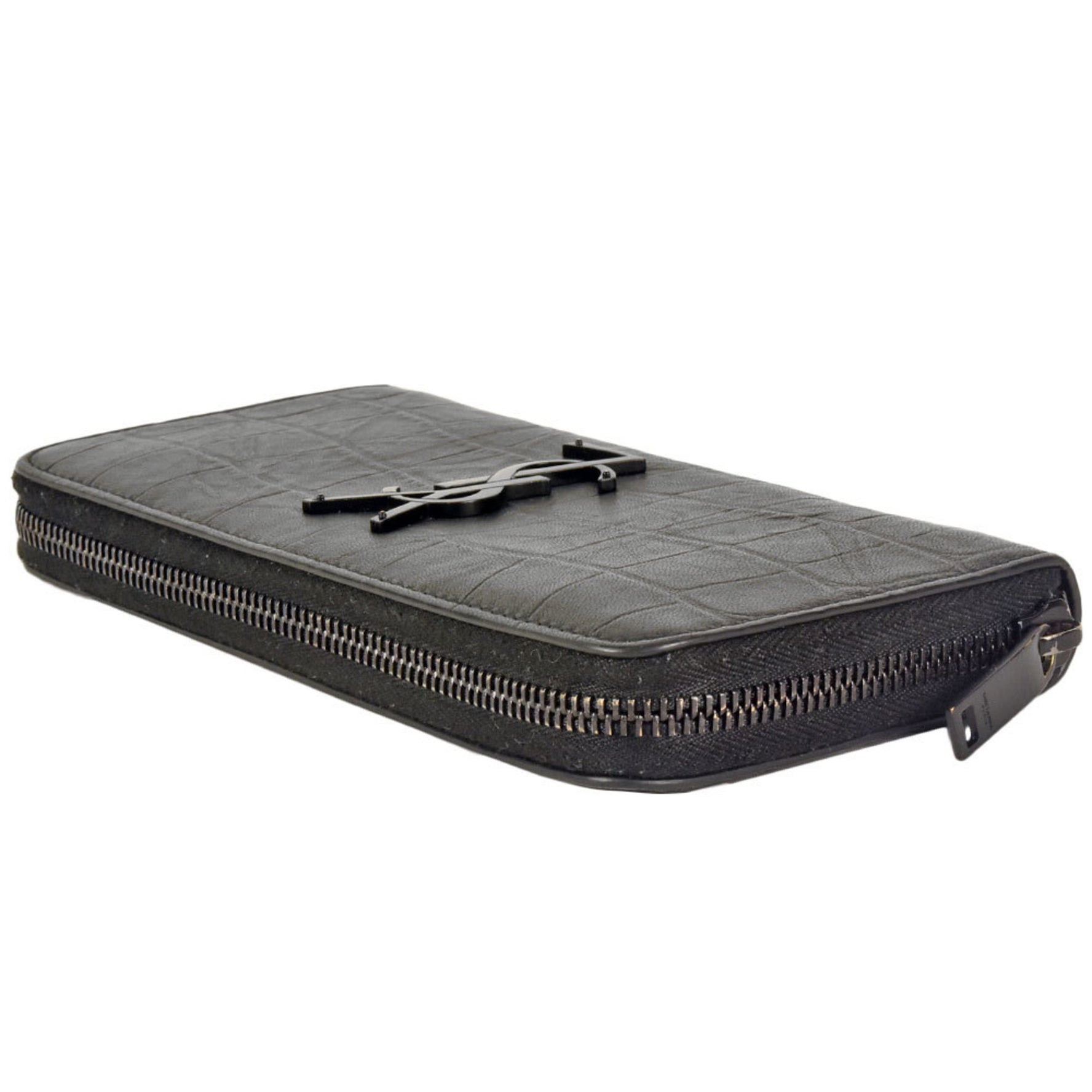 Saint Laurent SAINT LAURENT embossed round leather black long wallet