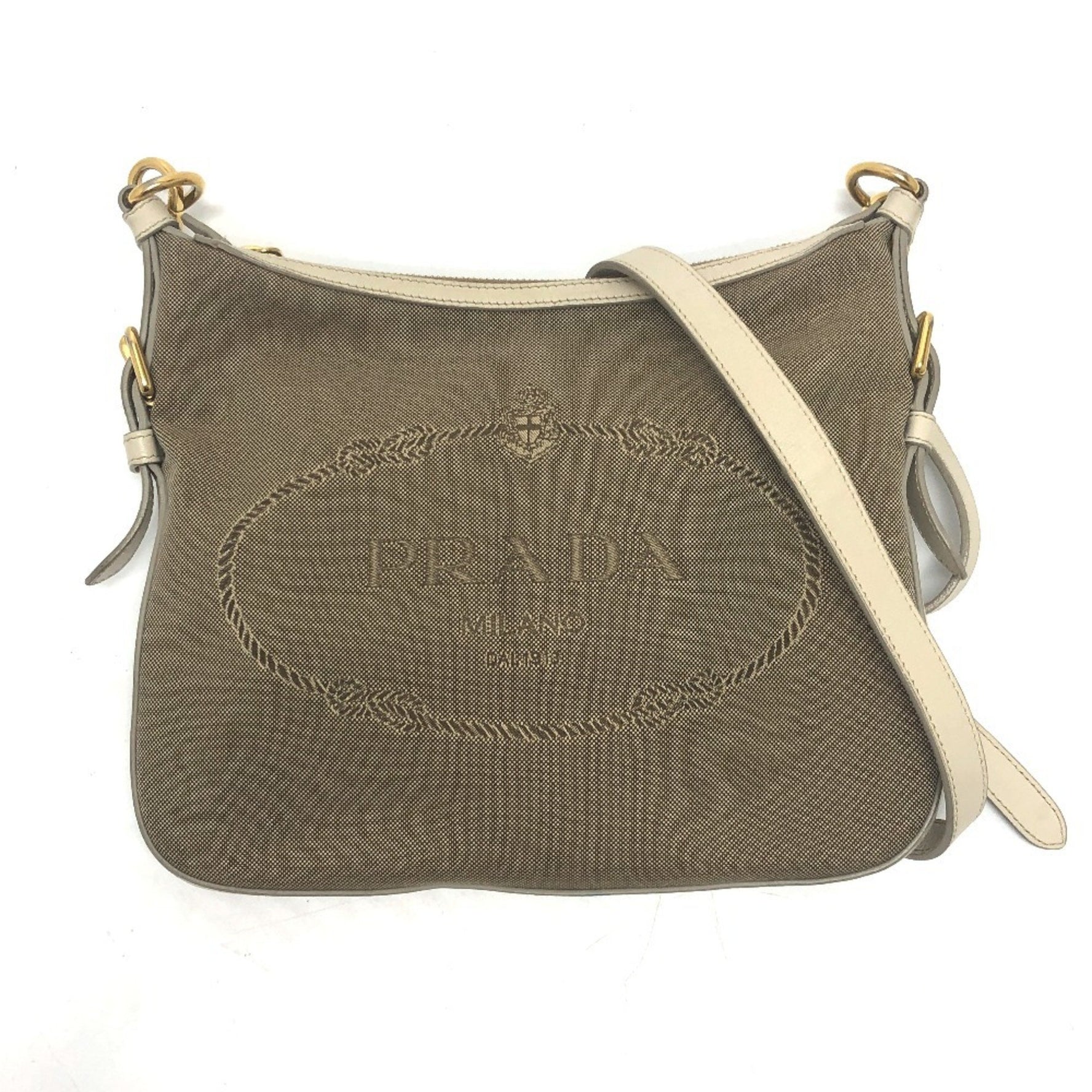PRADA Logo Jacquard Shoulder Bag in Canvas/Leather