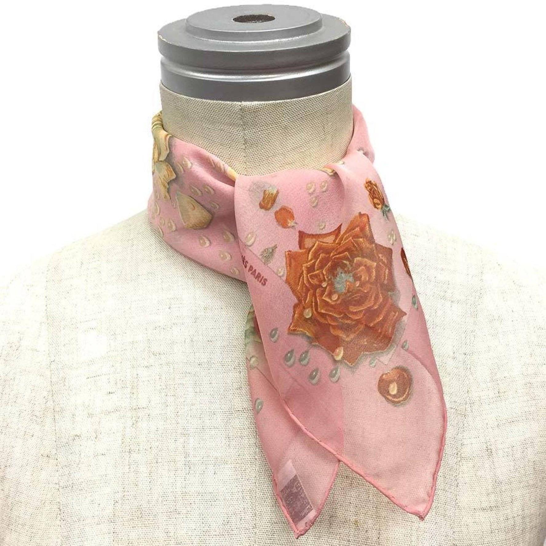 HERMES Scarf/Muffler, Carré 45, La Rosse, Dewdrop Rose Flower, Silk Muslin, Chiffon