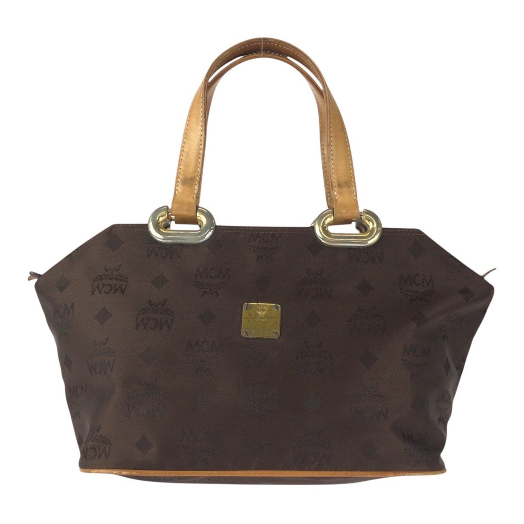 MCM Gold Hardware Nylon Leather Tote Bag Handbag