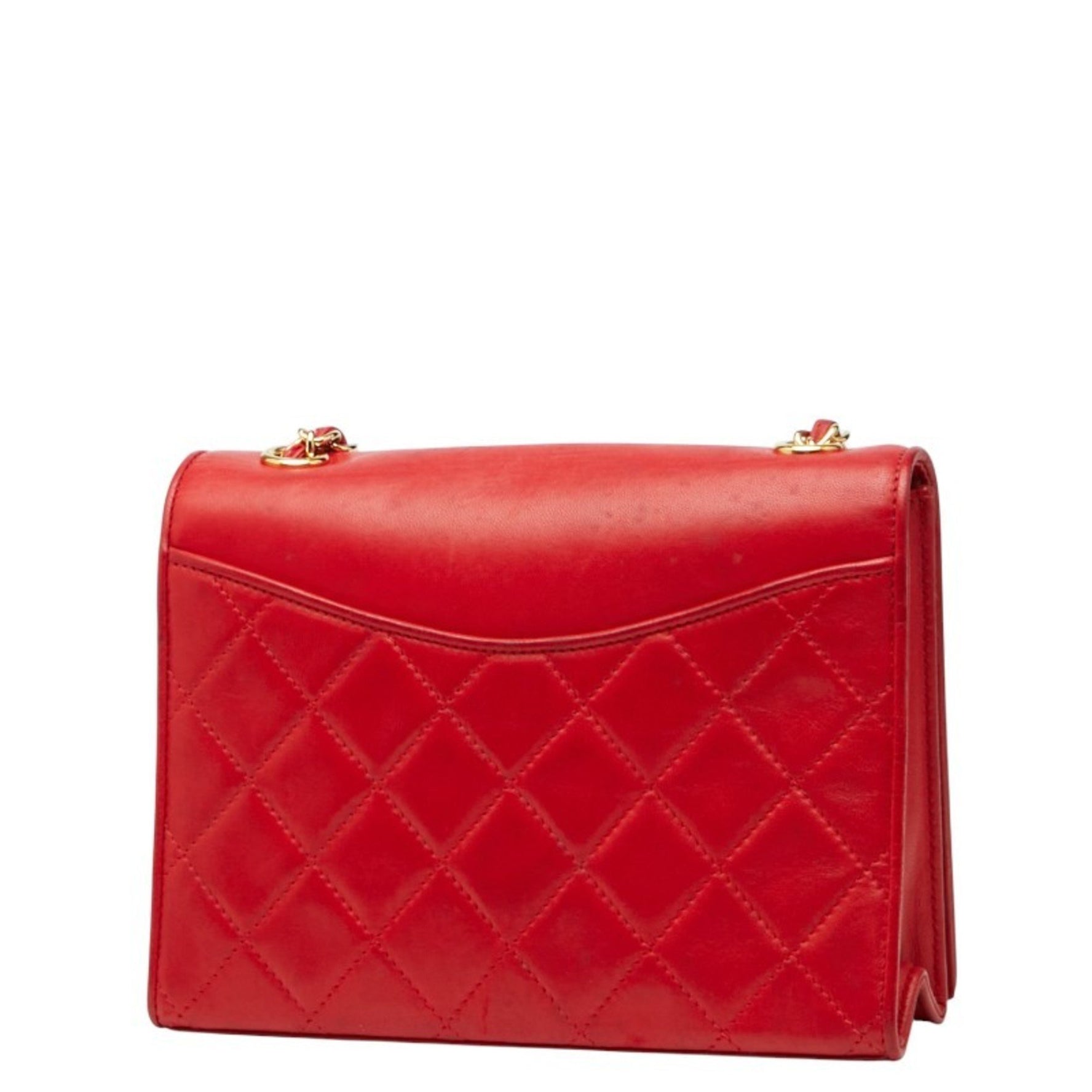 CHANEL Matelasse Coco Mark Chain Shoulder Bag in Red Lambskin