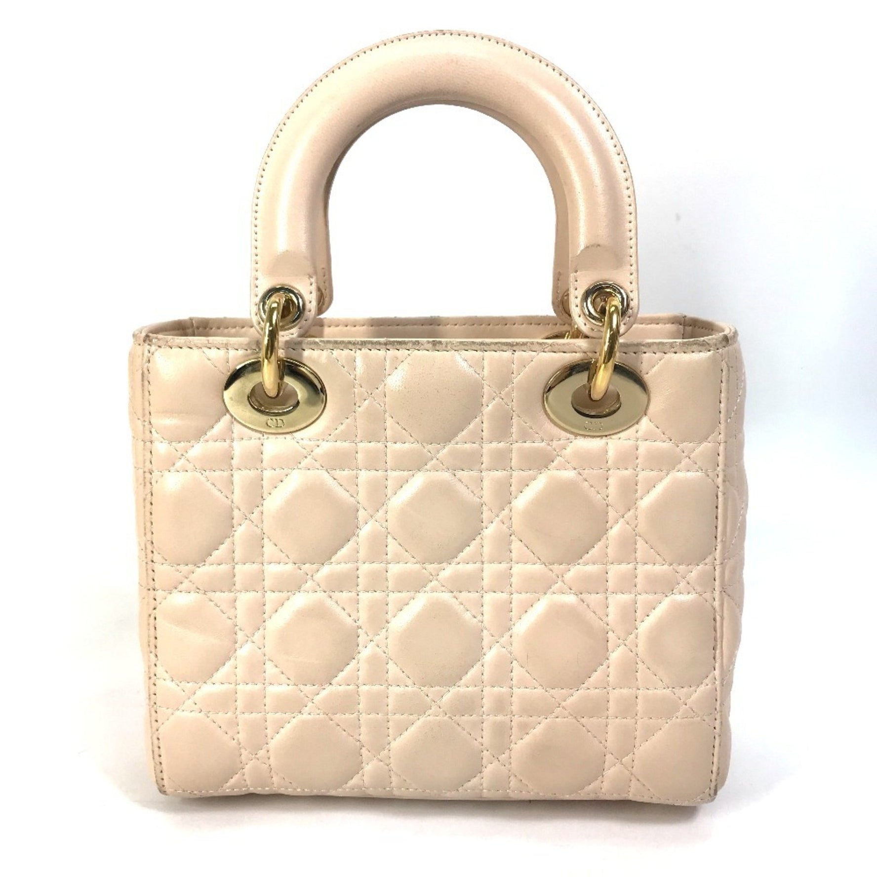 Christian Dior Dior Lady Mini Shoulder Bag, 2-Way Handbag, Leather, Women's, Pink Beige