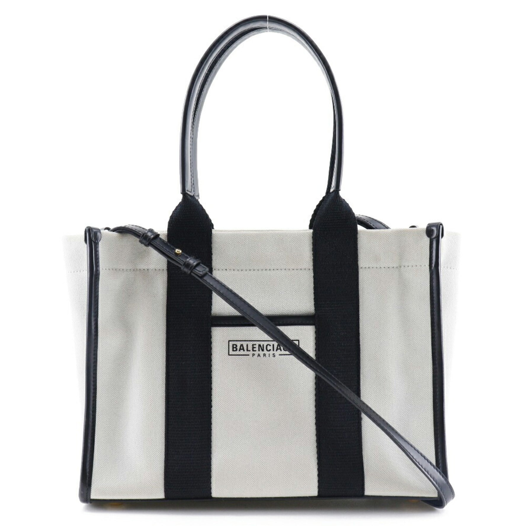 BALENCIAGA Hardware Tote Bag Small Shoulder Canvas Black/White Ladies