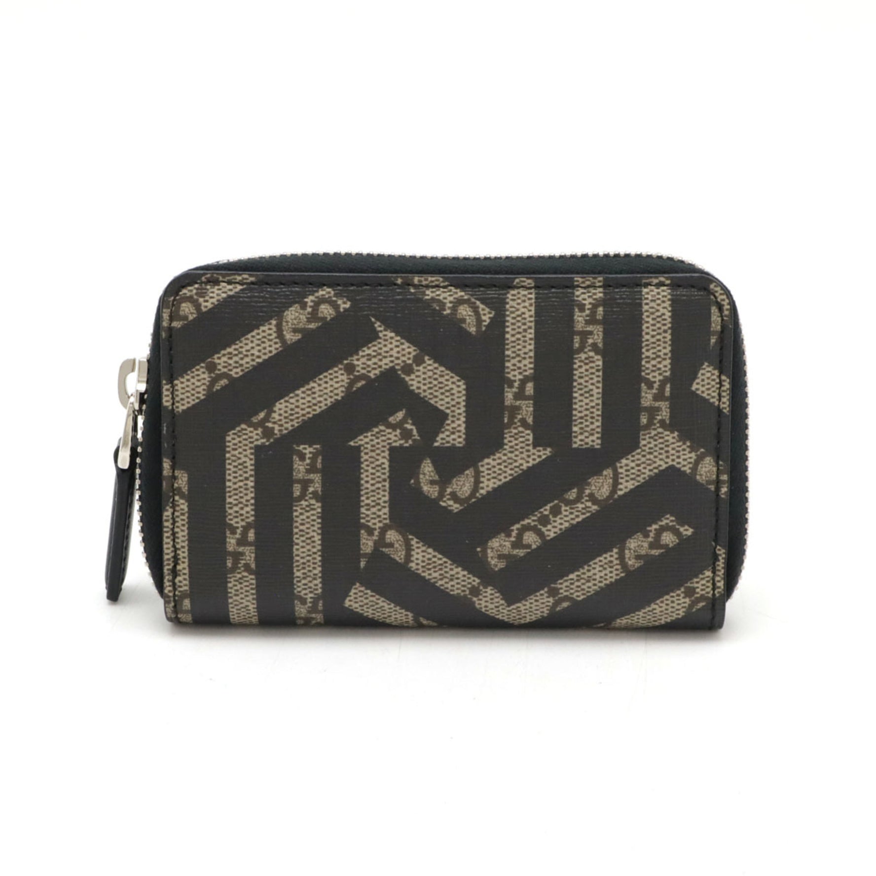 GUCCI GG Kaleido Coin Case, Purse, Card Round, PVC, Leather, Beige, Black,