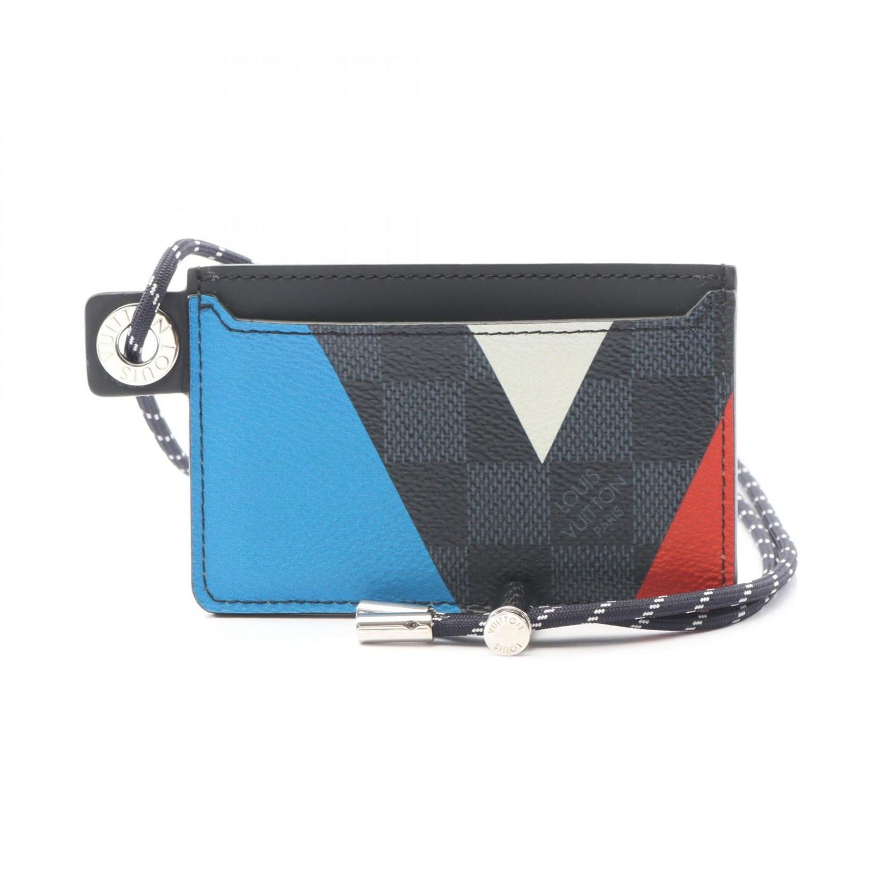 Louis Vuitton Damier Cobalt America's Cup Limited Edition Porte Carte Cord Business Card Case, Leather, Black, Multicolor