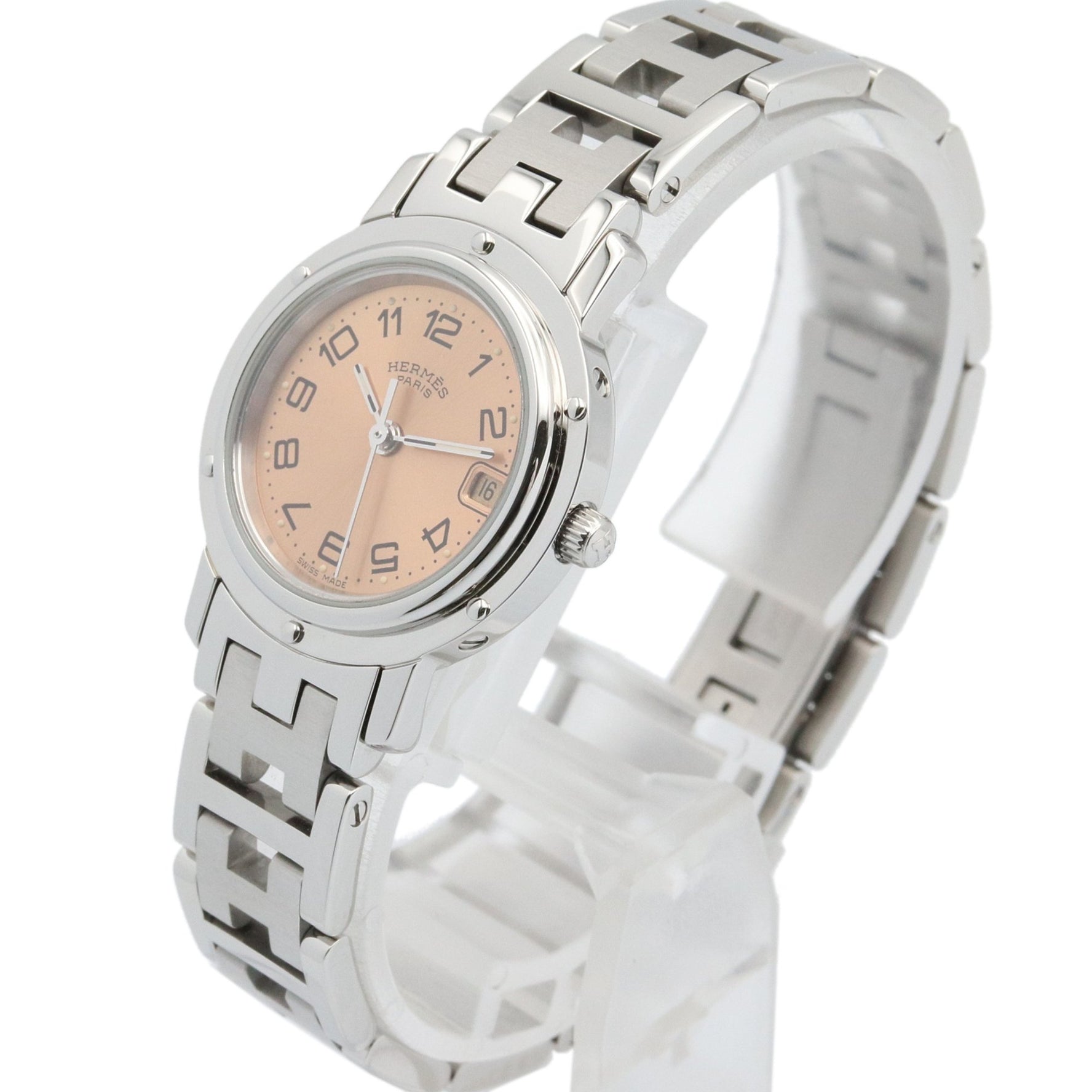 Hermès Clipper Watch, Stainless Steel, Pink