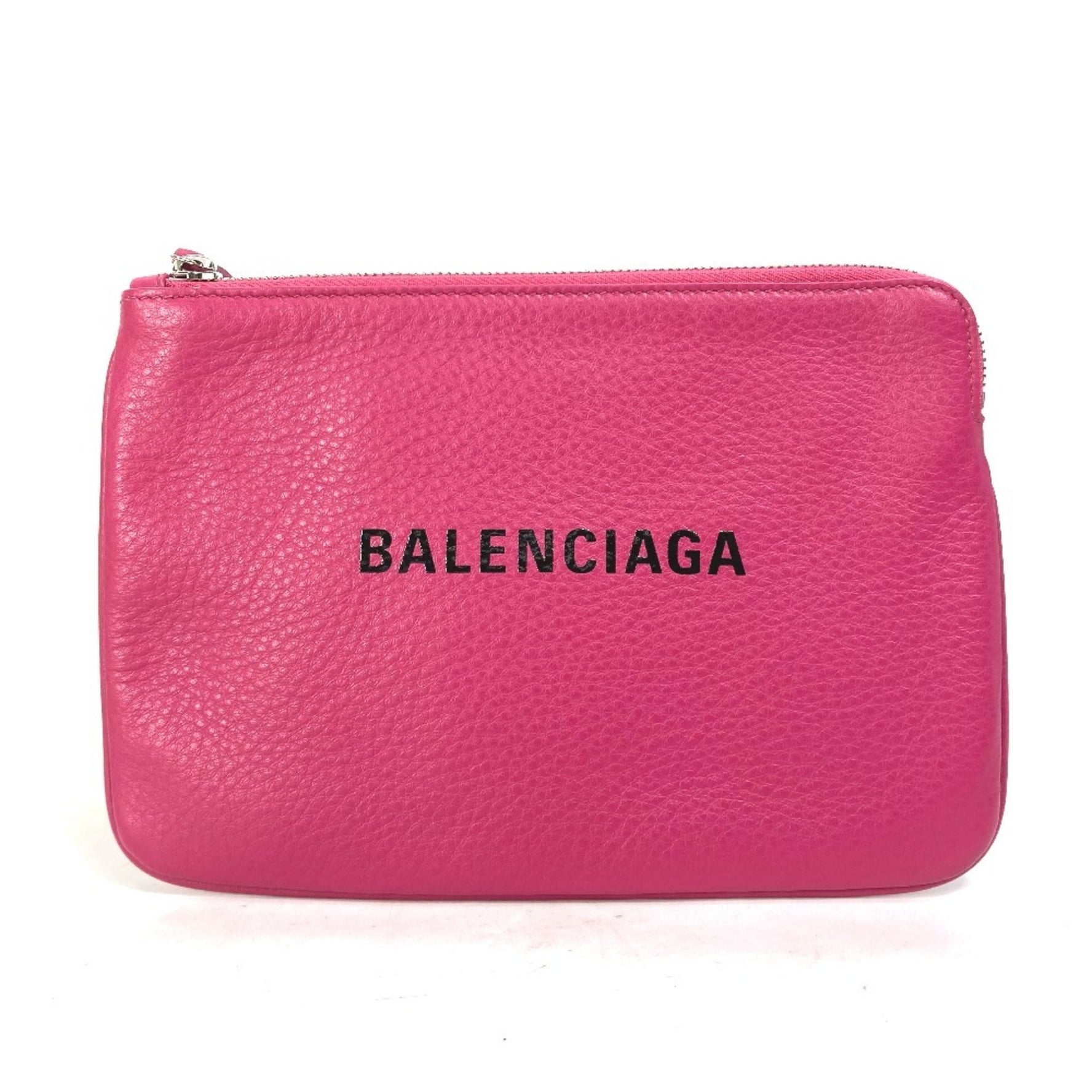 BALENCIAGA Logo Everyday Pouch M Bag Clutch Leather Women's Pink