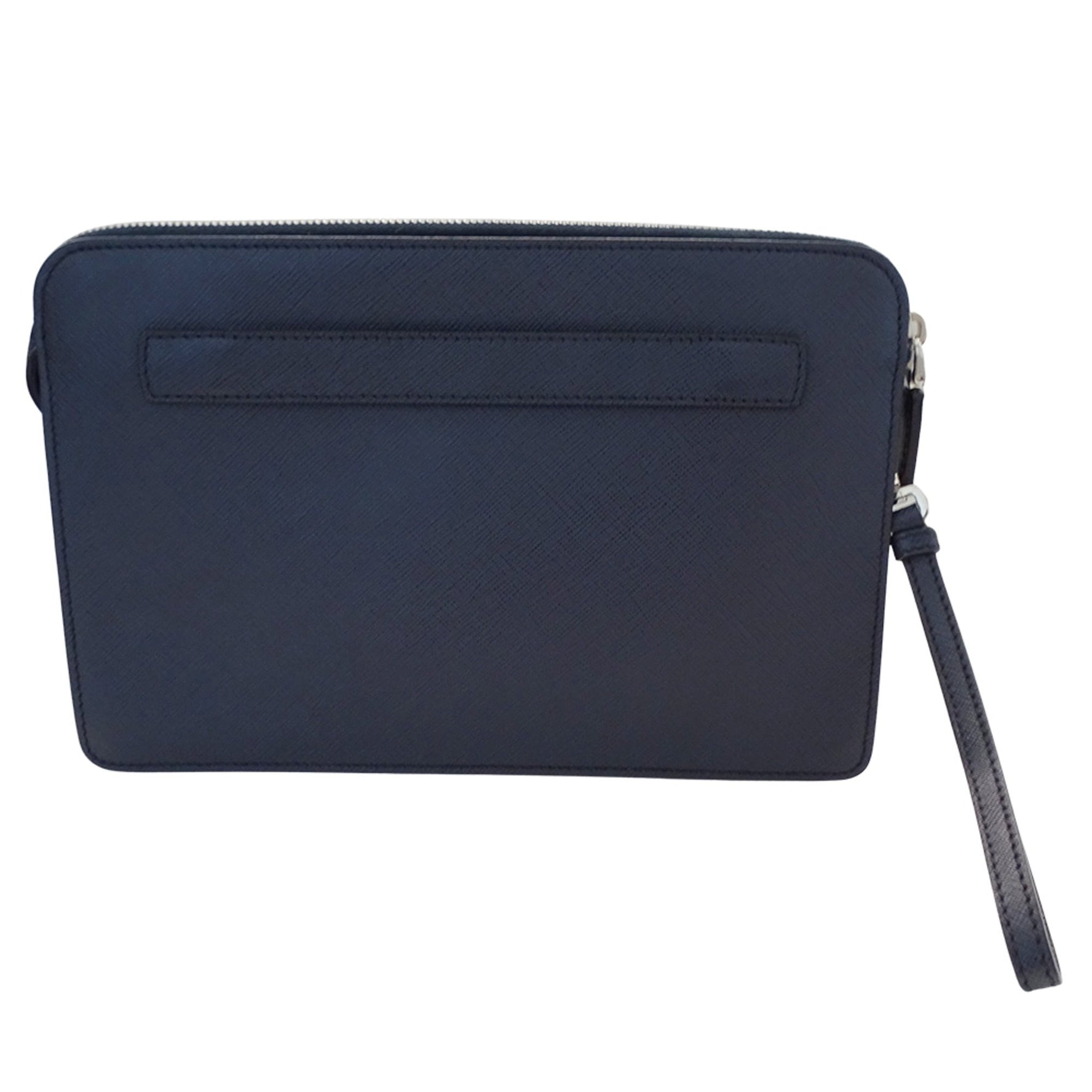 Prada Brand Clutch Bag/Second Bag Saffiano Leather in Navy and Orange with Silver Hardware