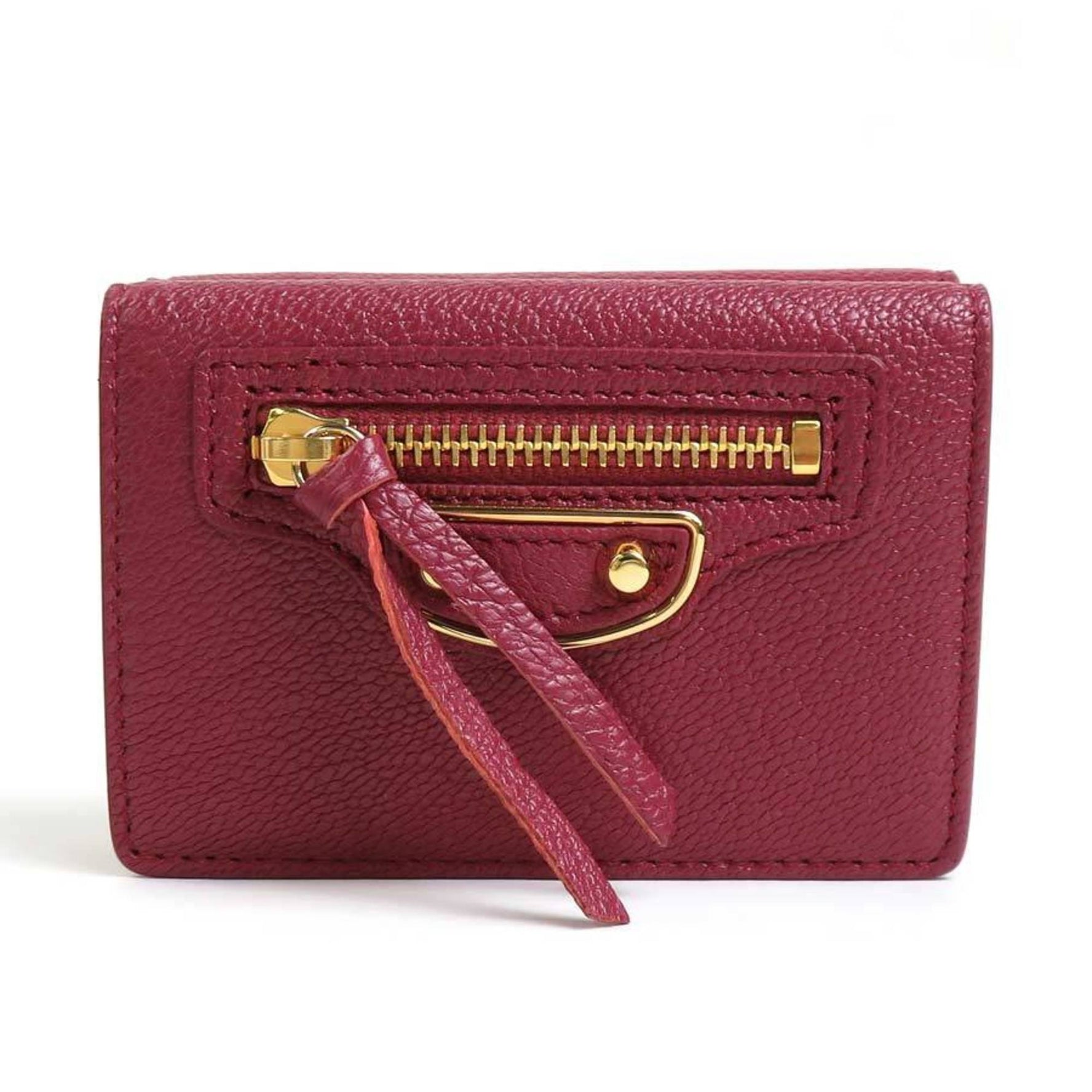 BALENCIAGA Trifold Wallet Leather Wine Red Unisex