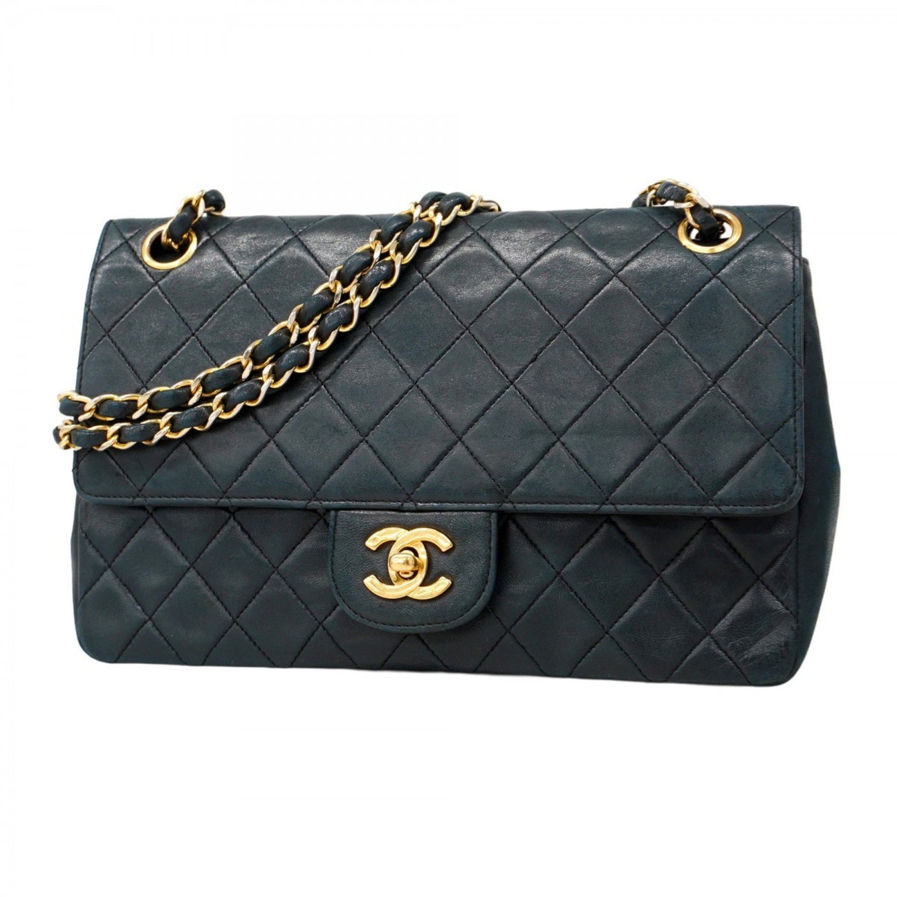 Chanel Matelasse Shoulder Bag with Double Flap and Chain, Lambskin, Black, Women's