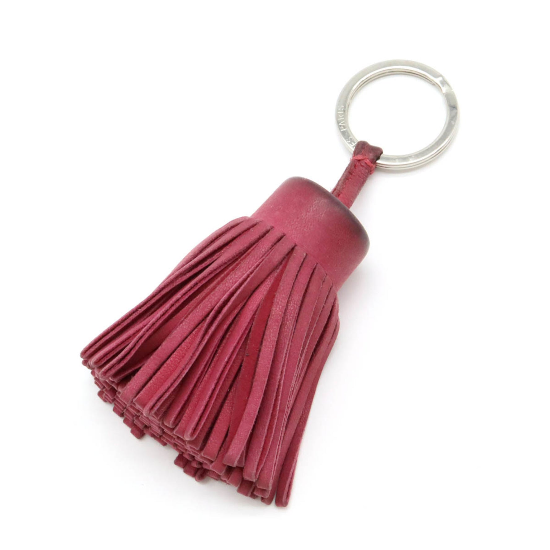 HERMES Carmen Key Ring Holder Tassel Charm Leather Pink
