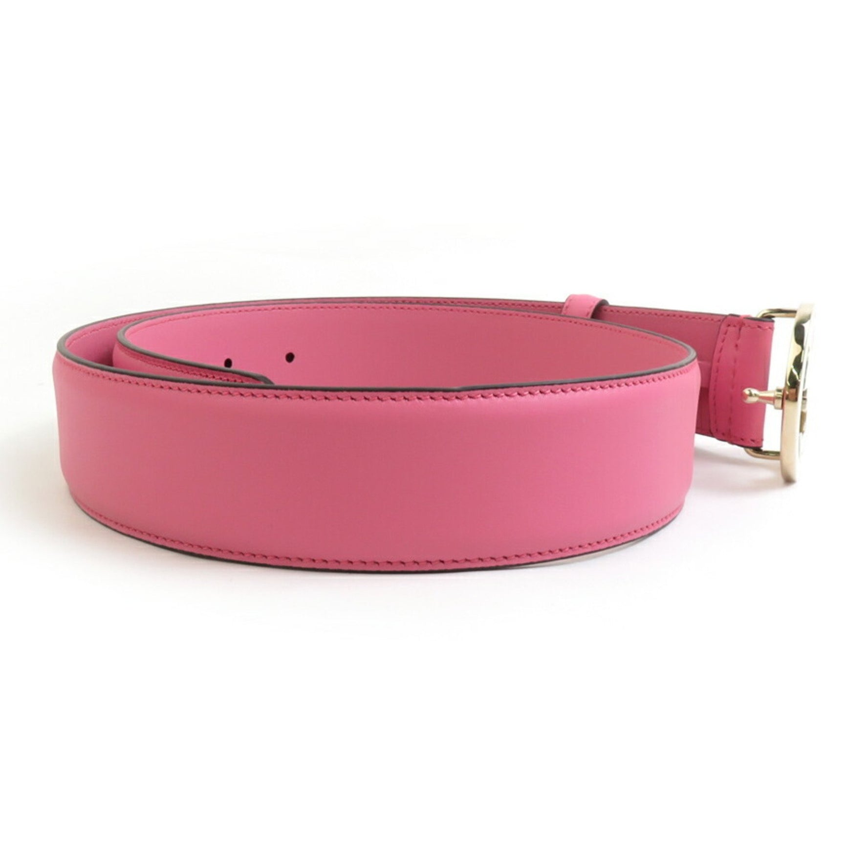 GUCCI Belt Interlocking G Leather Metal Pink Light Gold