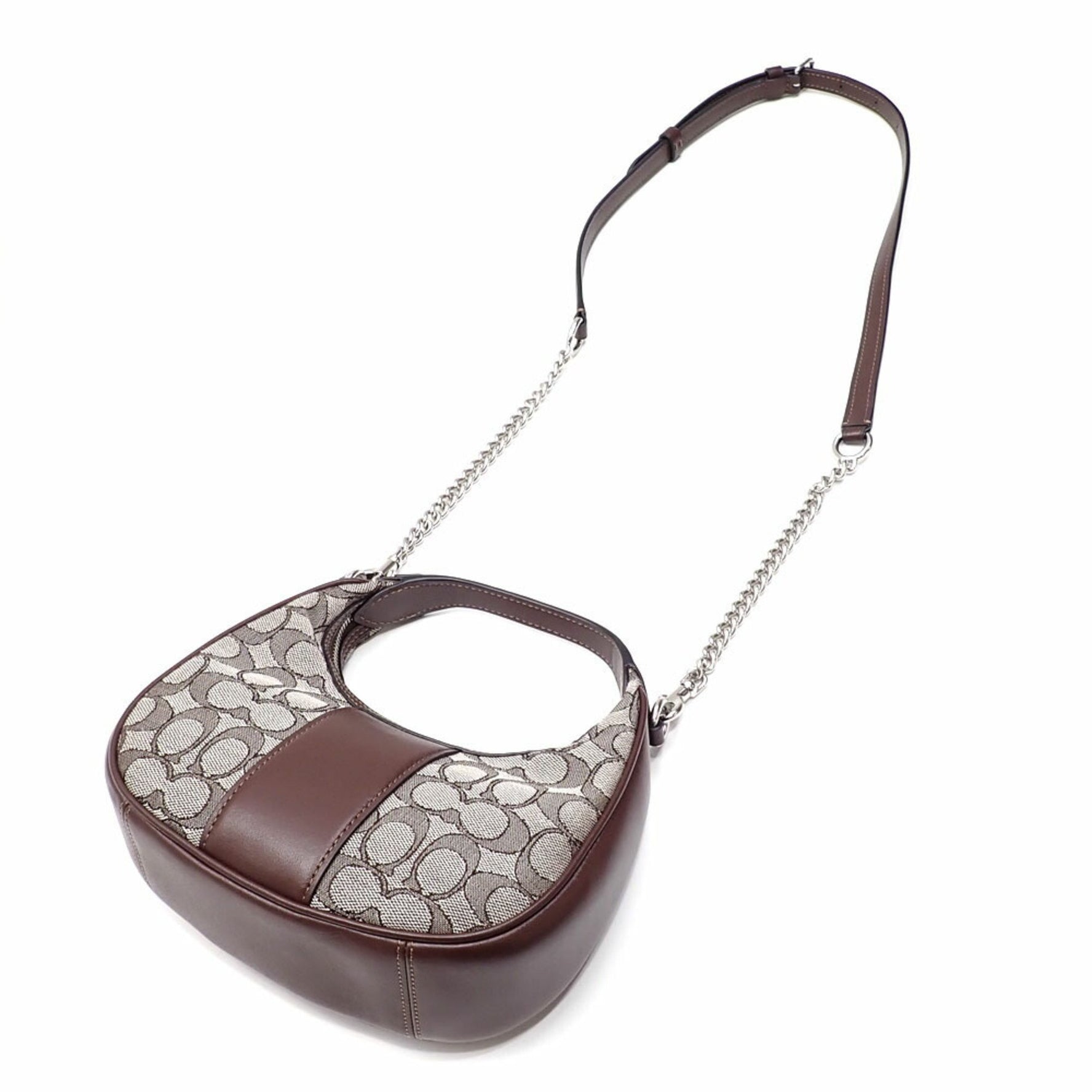 Coach Signature Carmen Mini Crossbody Handbag, Oak, Maple, Jacquard, and Leather, Shoulder Bag