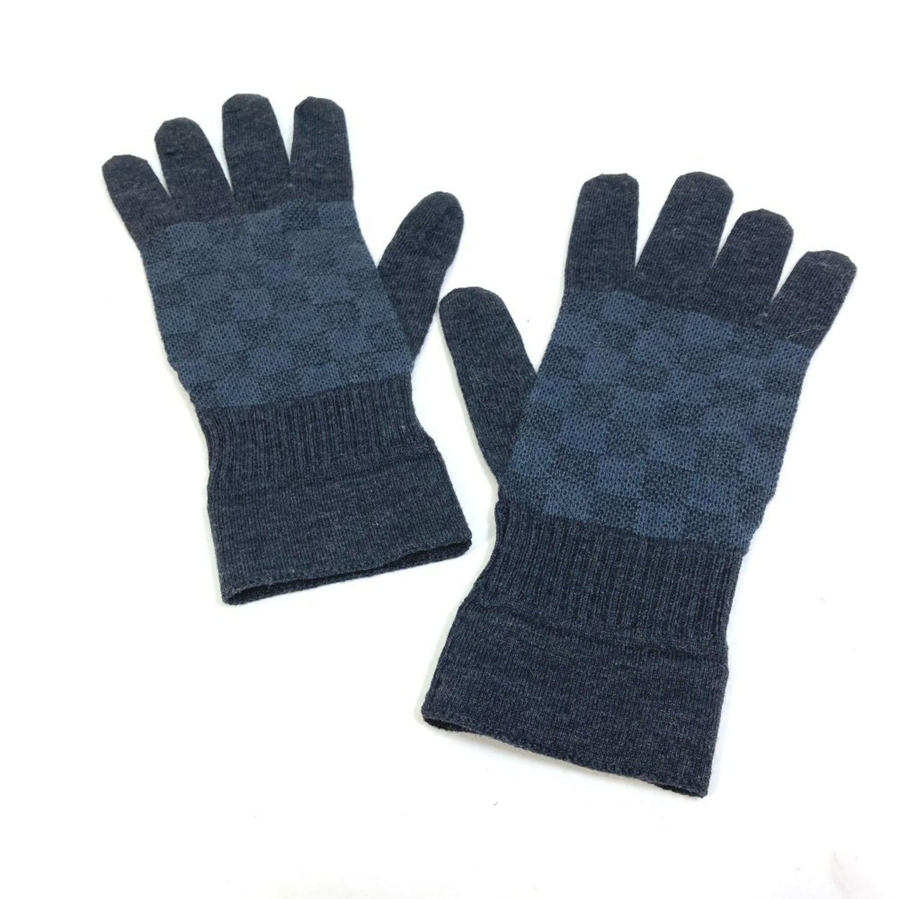 LOUIS VUITTON M70008 Damier Graphite Gon Petit Knit Gloves, Wool/Elastane, Men's, Gray