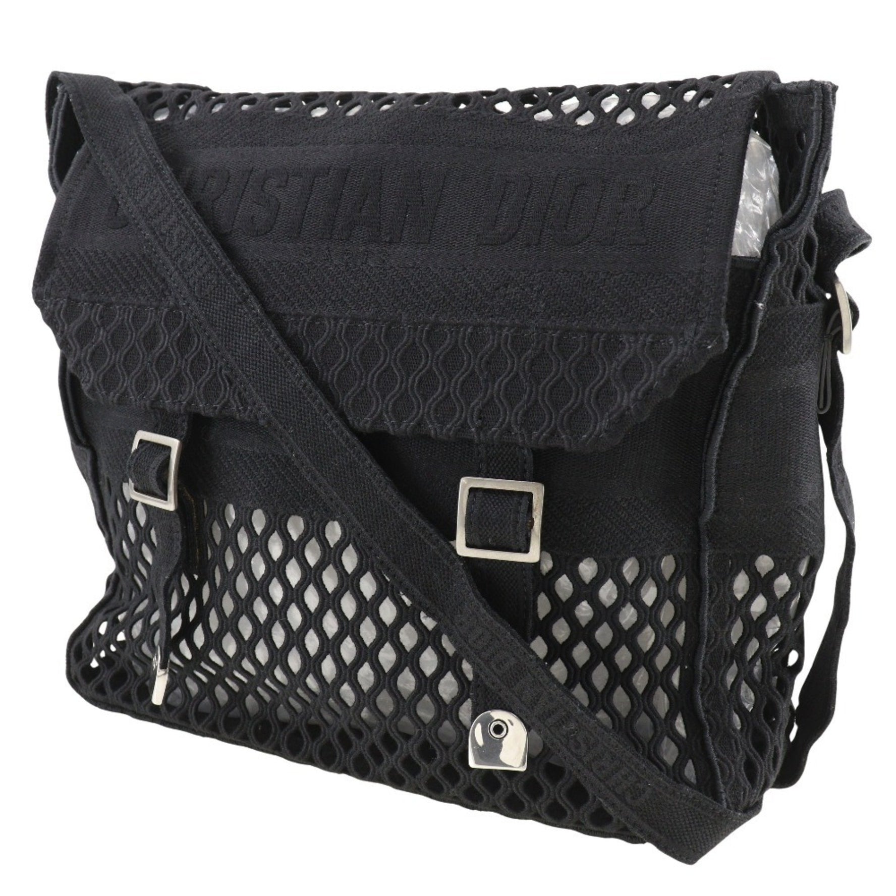 Christian Dior Shoulder Bag Mesh Canvas Belt Clasp Messenger