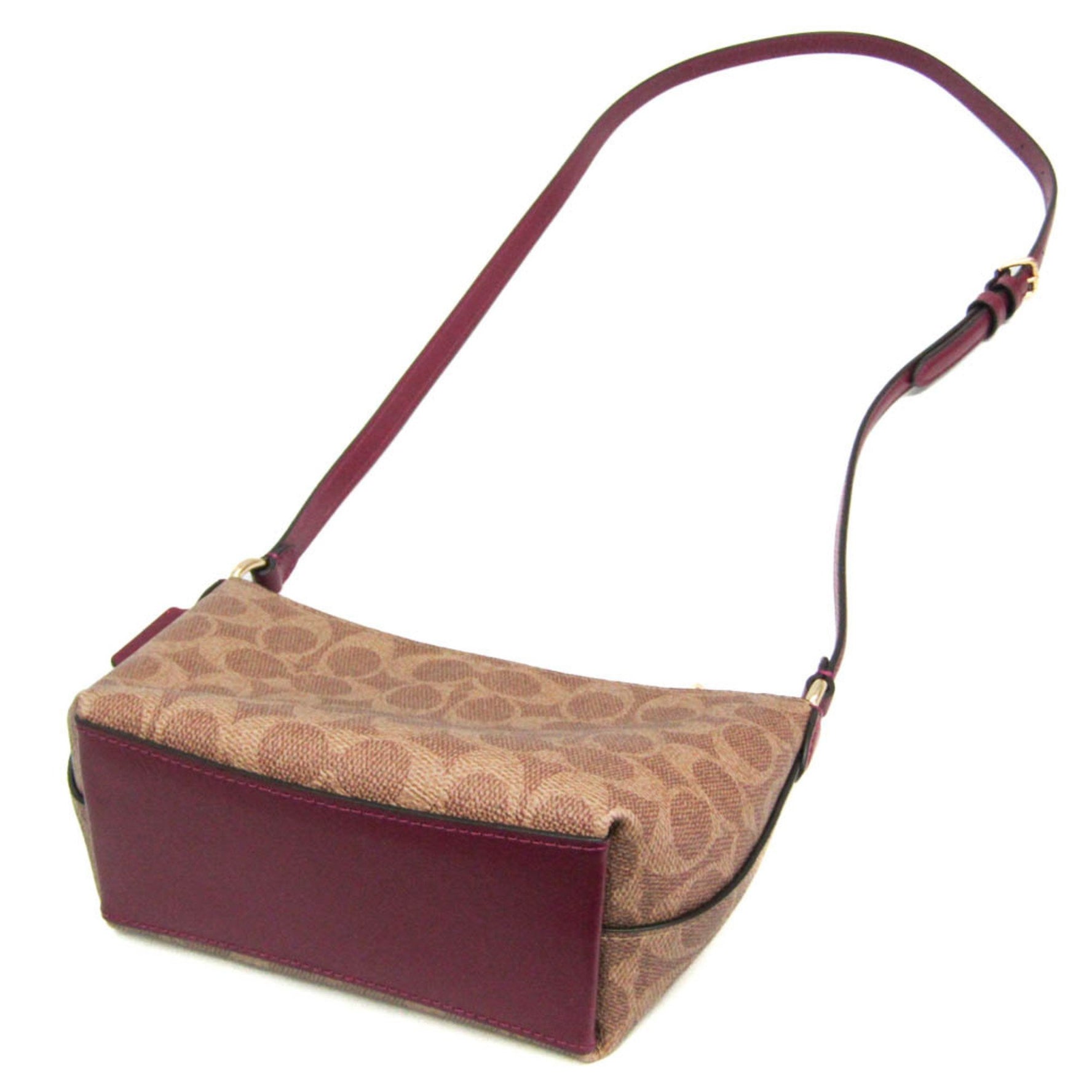 Coach Signature Horse And Carriage Zip Top Leather,PVC Shoulder Bag Beige,Brown,Purple