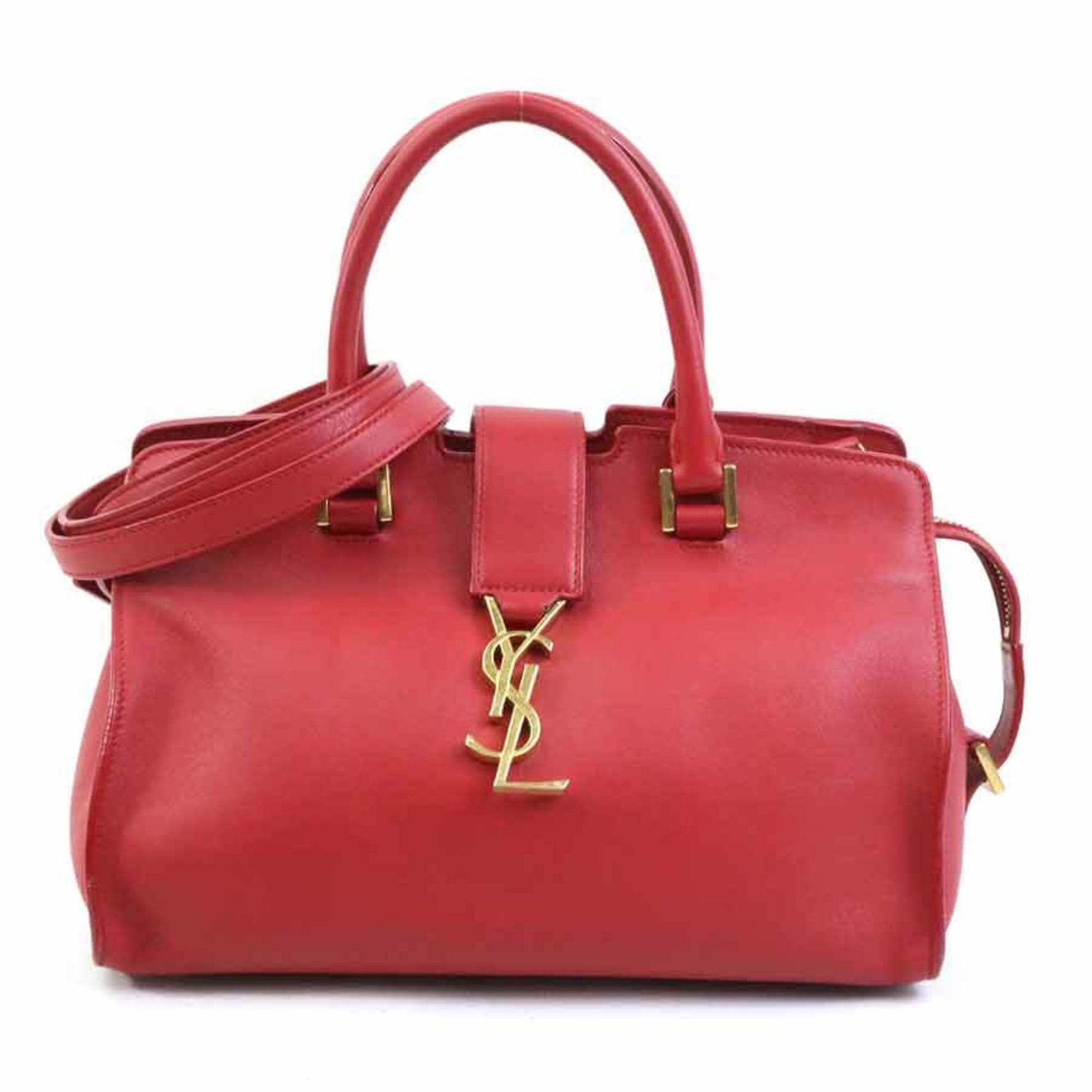 Saint Laurent Baby Cabas Leather Handbag/Shoulder Bag in Red and Gold
