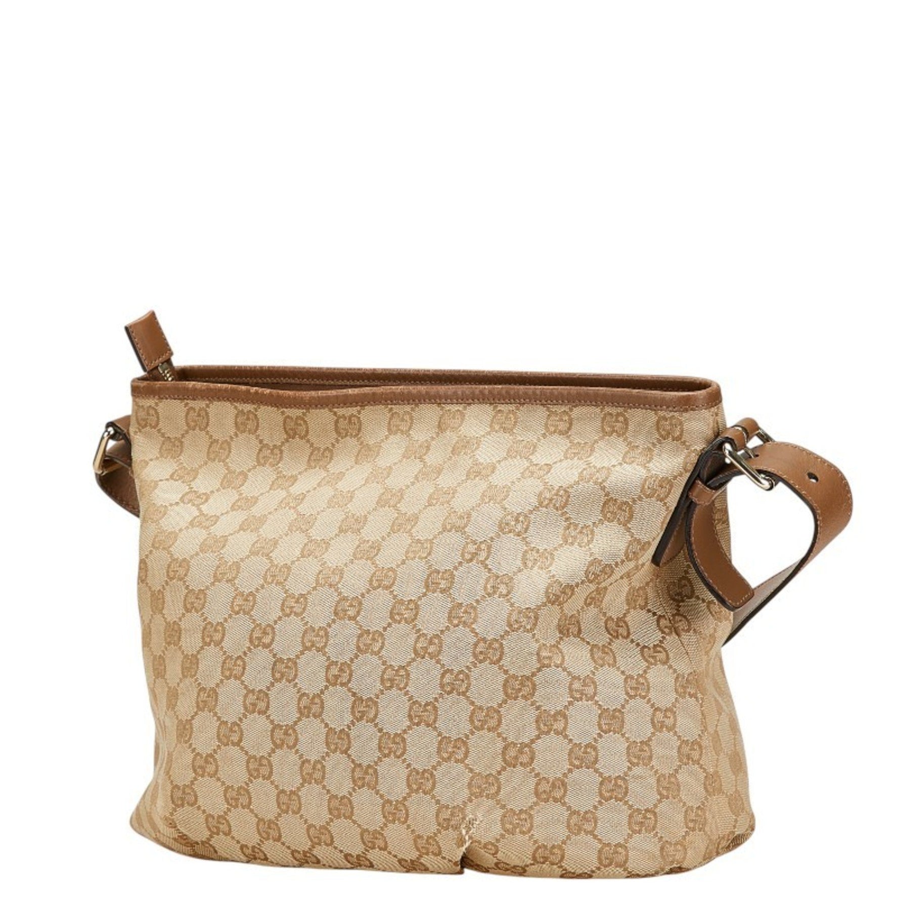 Gucci GG Canvas Crossbody Shoulder Bag Beige Brown Leather