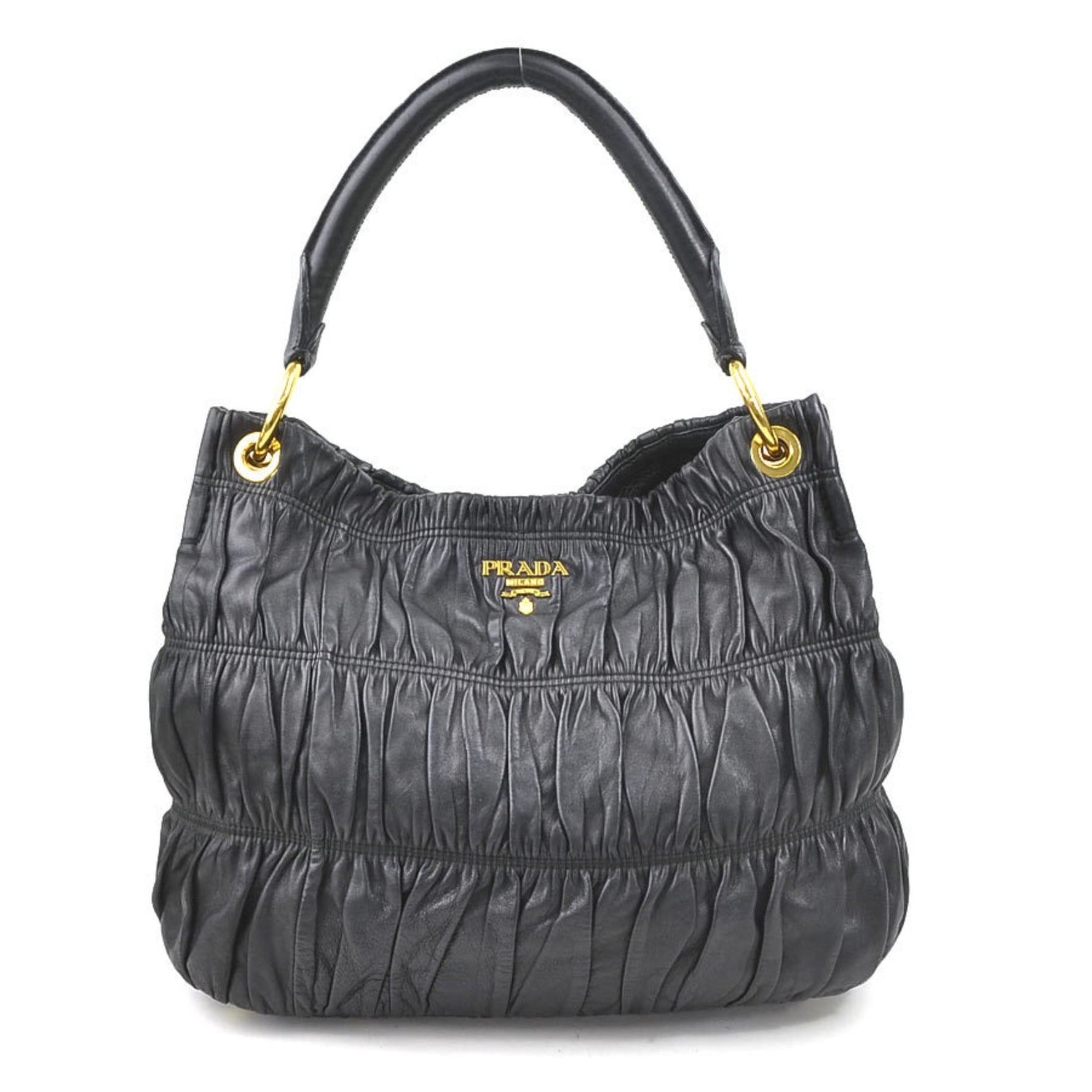 PRADA shoulder bag leather black gold women's e60293g
