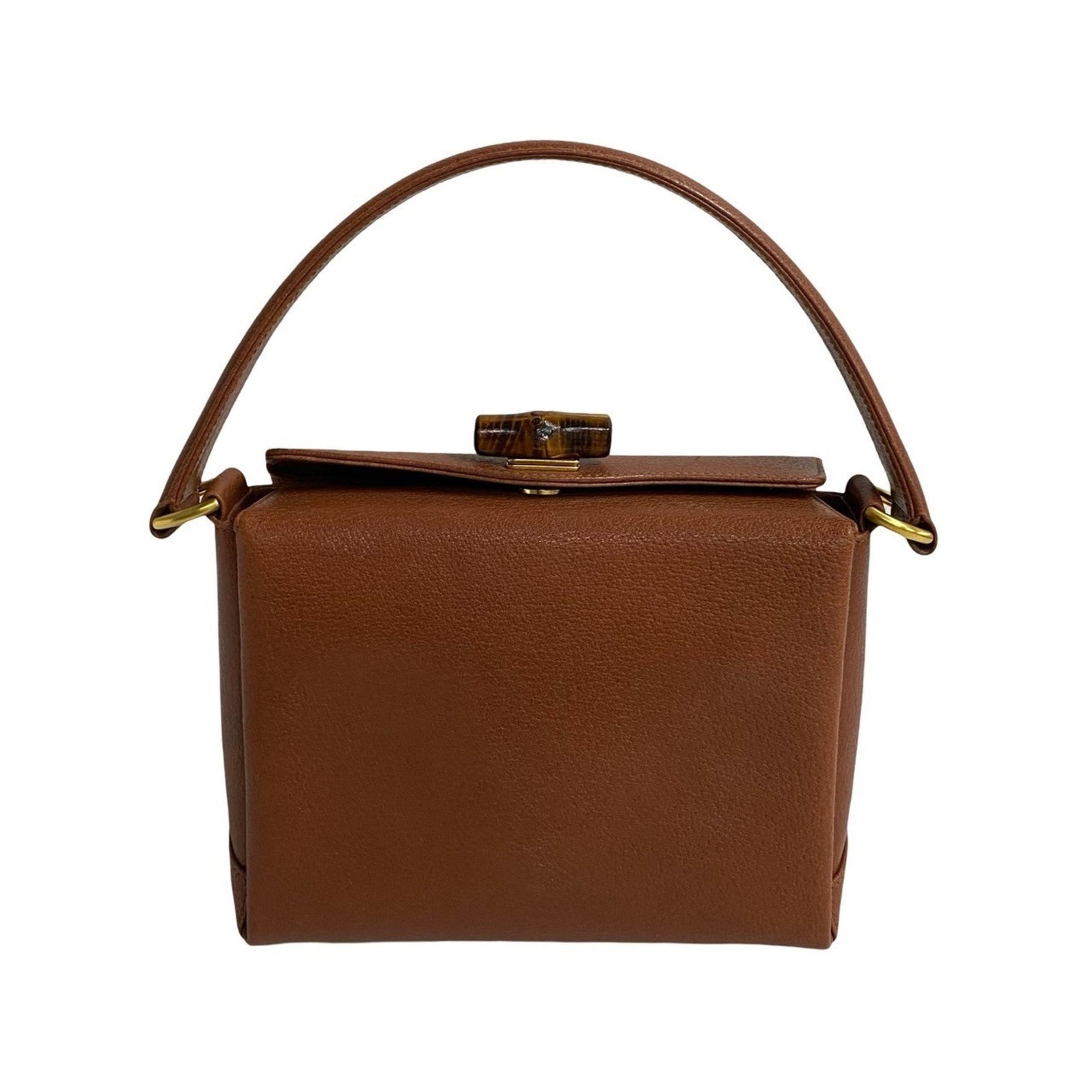 GUCCI Old Gucci Bamboo Turnlock Leather Handbag Tote Bag Brown