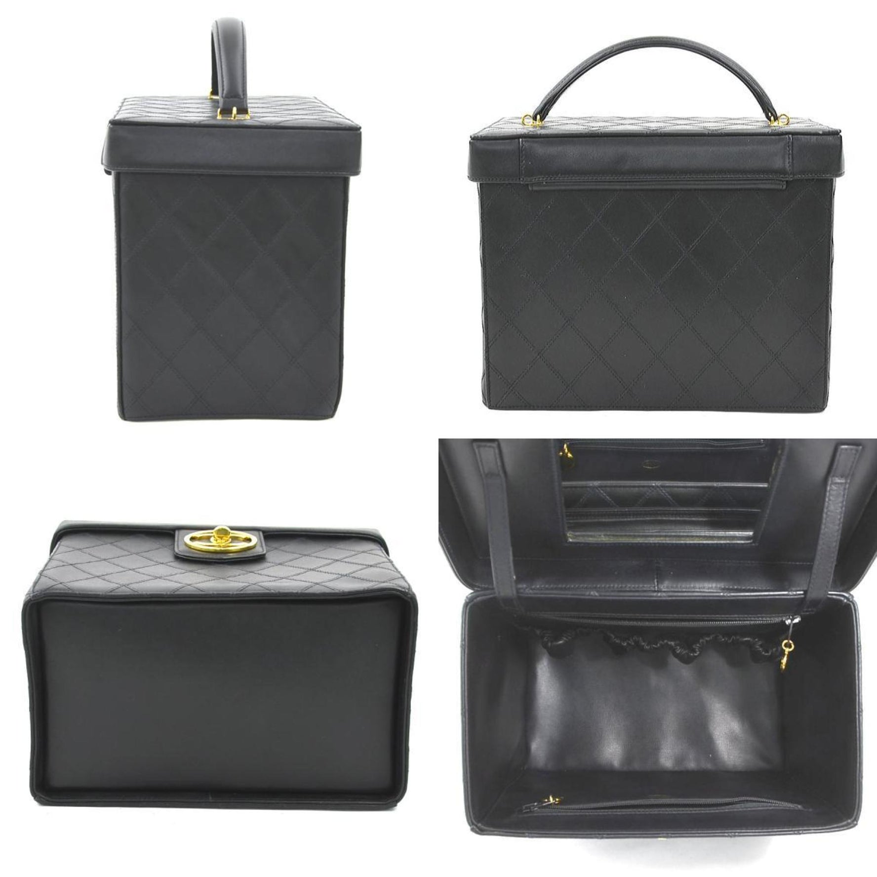 CHANEL handbag vanity bag shoulder bicolor leather black gold ladies w0977g