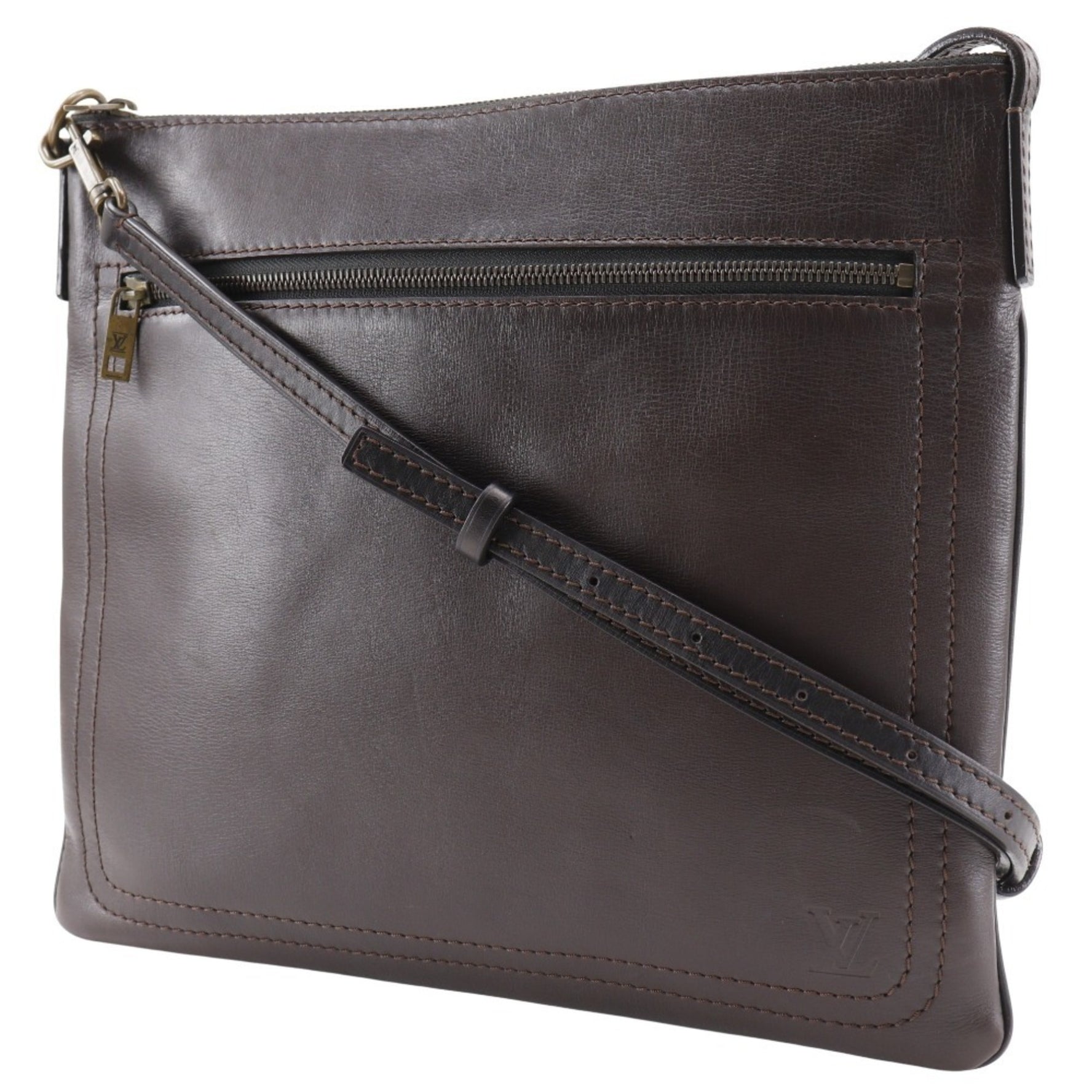 Louis Vuitton LOUIS VUITTON Sac Plat Shoulder Bag Utah M92073 Calfskin Cafe 2004 Brown LM0024 Men's