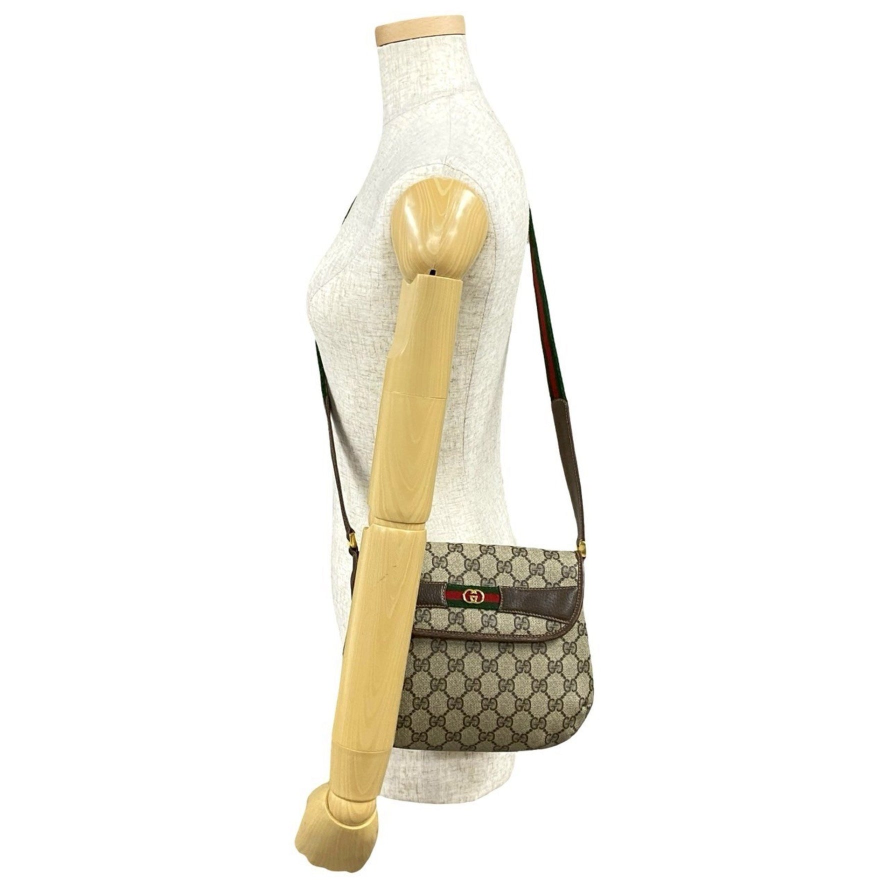 GUCCI Old Gucci Sherry Line GG Logo Pattern Leather Genuine Mini Shoulder Bag Pochette Brown