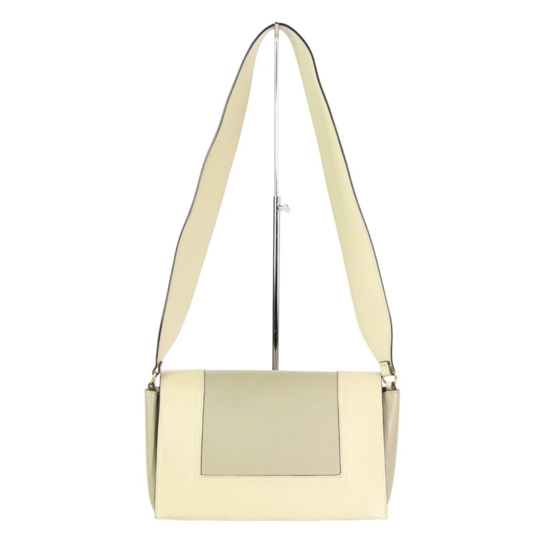 CELINE Frame Medium Calf Leather Shoulder Bag Ivory Grey Women's